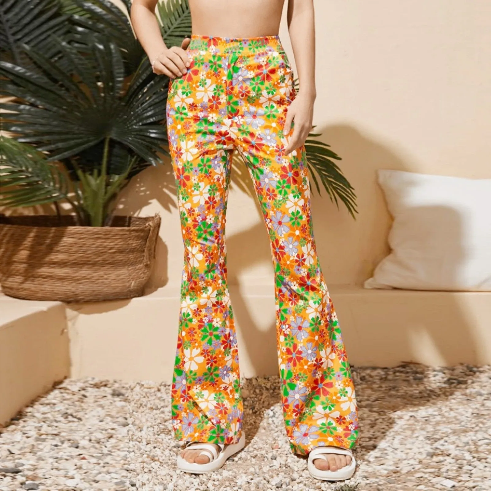 Funki Buys | Pants | Women's Boho Floral Hippie Flared Pants