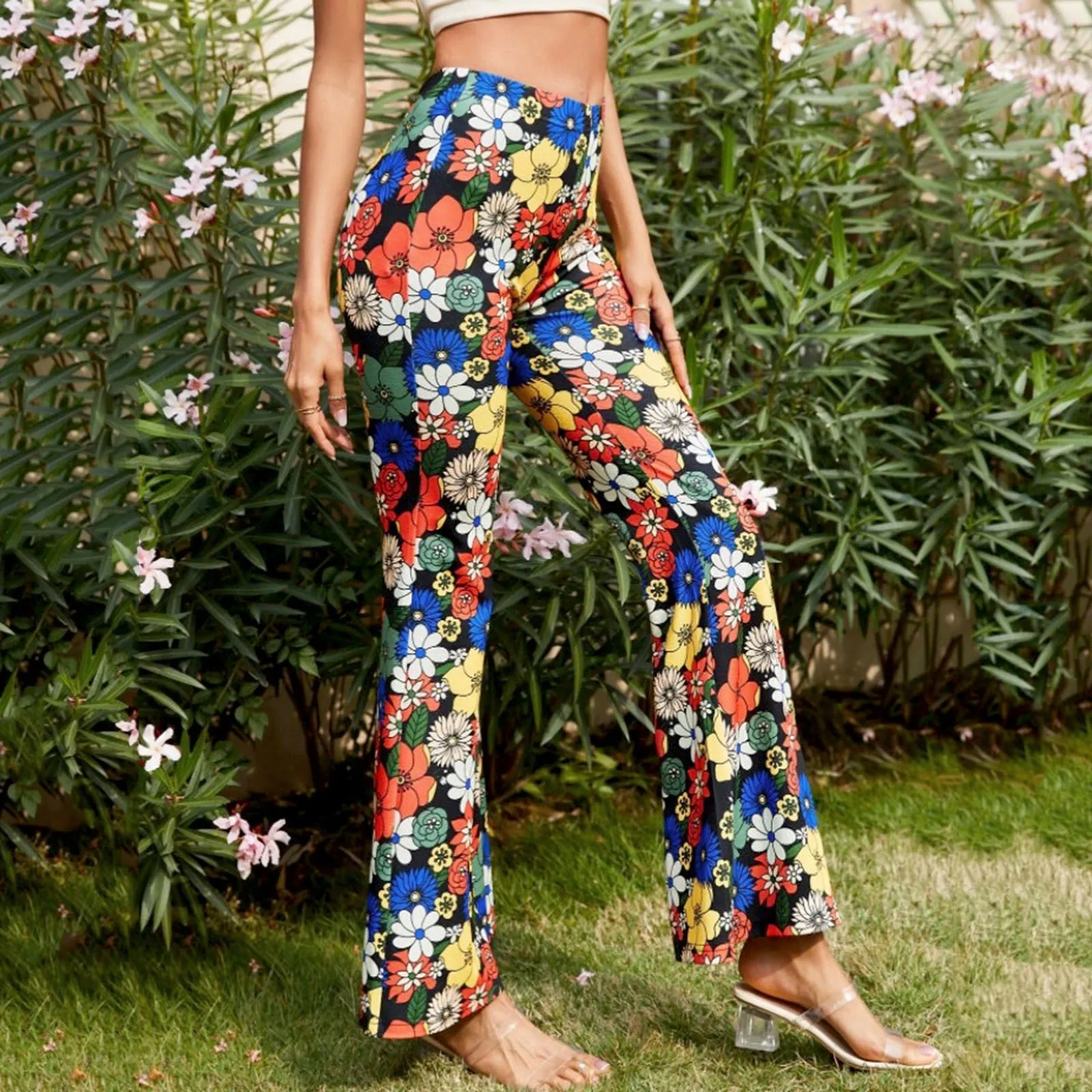 Funki Buys | Pants | Women's Funky Floral Boho Flared Trousers