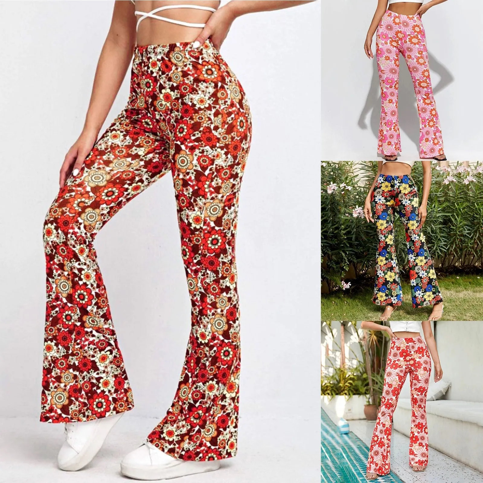 Funki Buys | Pants | Women's Funky Floral Boho Flared Trousers