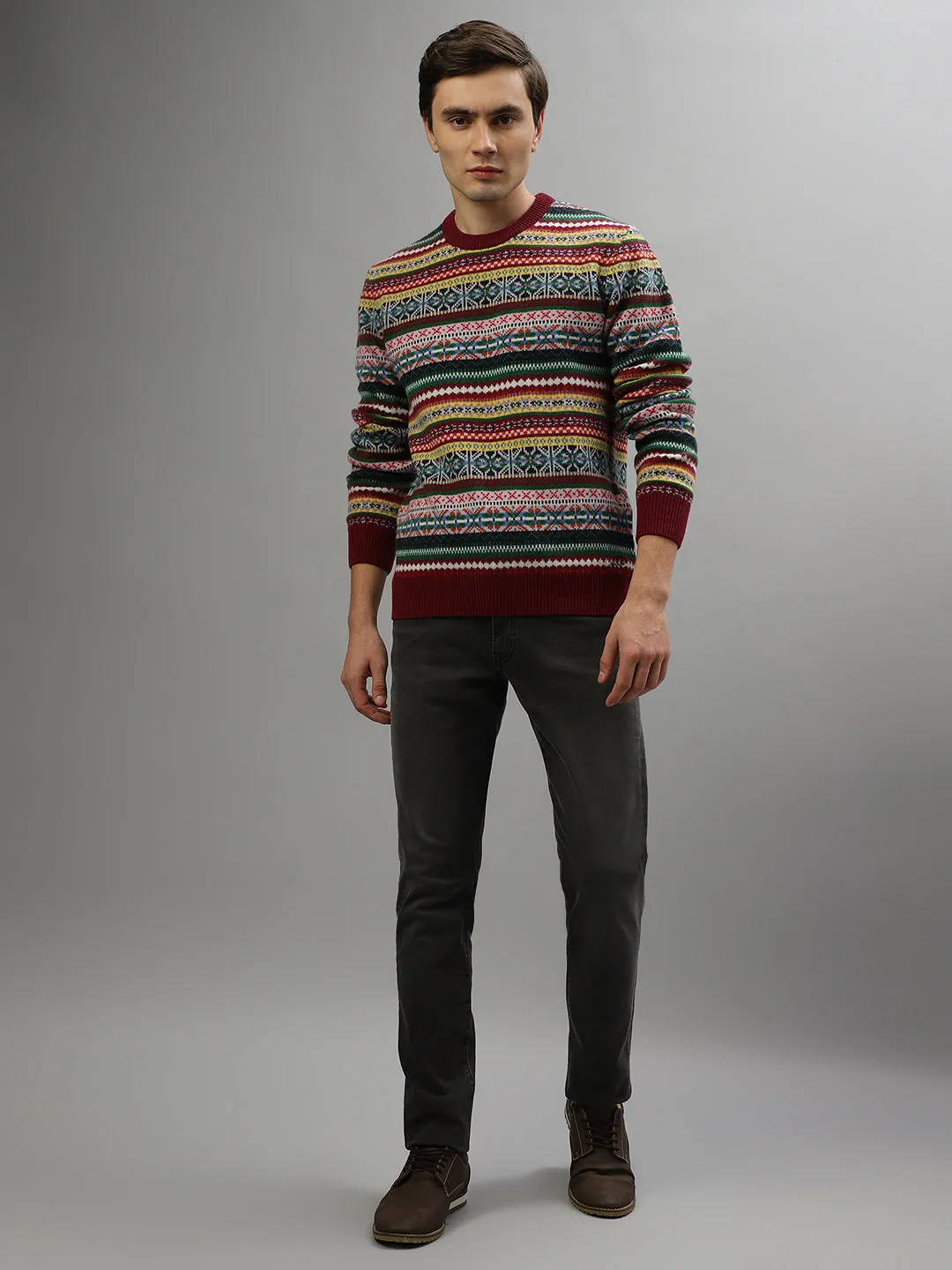 Gant Men Printed Full Sleeves Round Neck Sweater