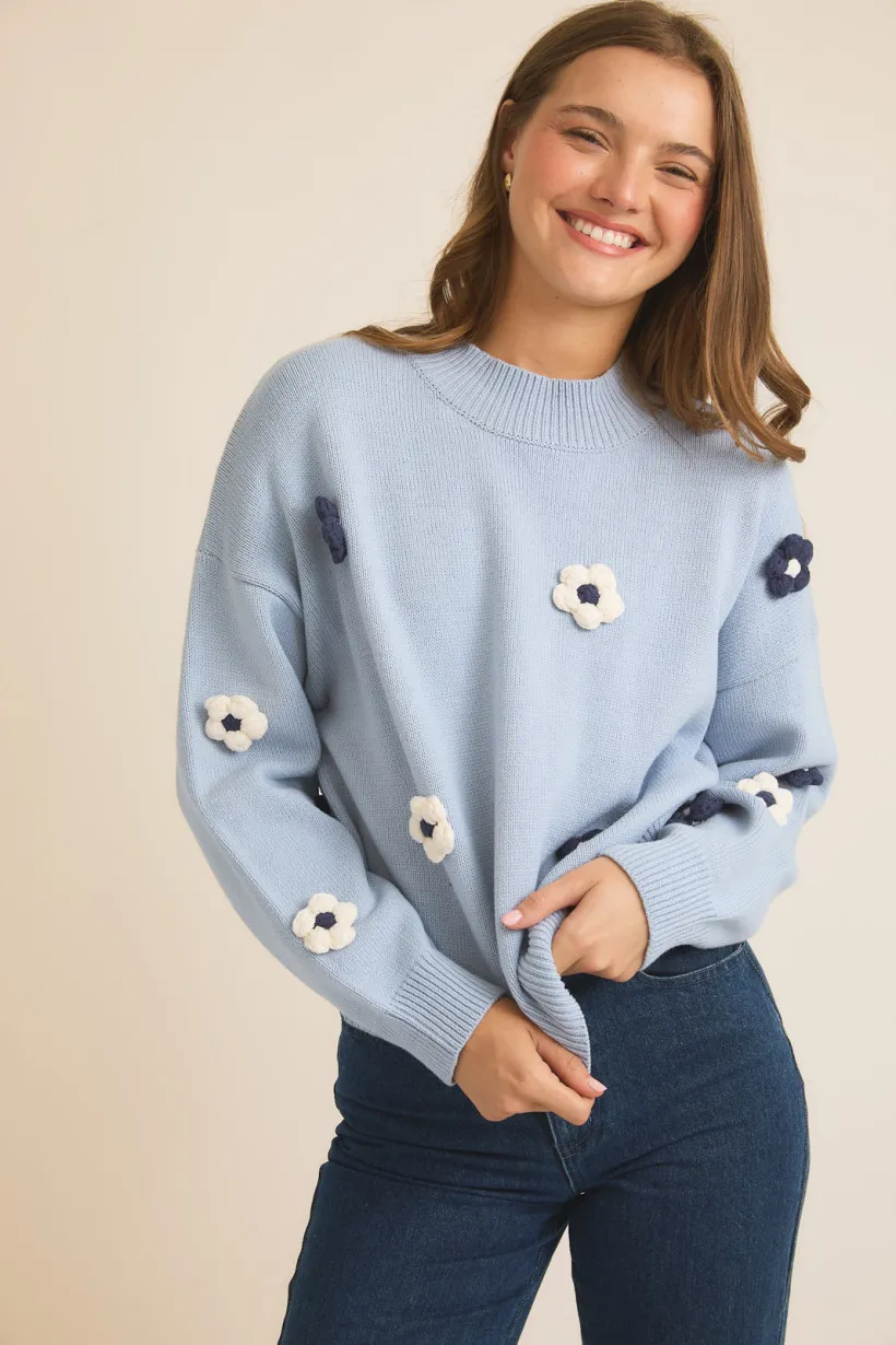 Gilli Mock Neck Flower Knit Sweater