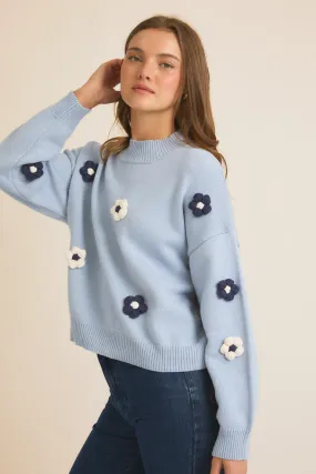 Gilli Mock Neck Flower Knit Sweater