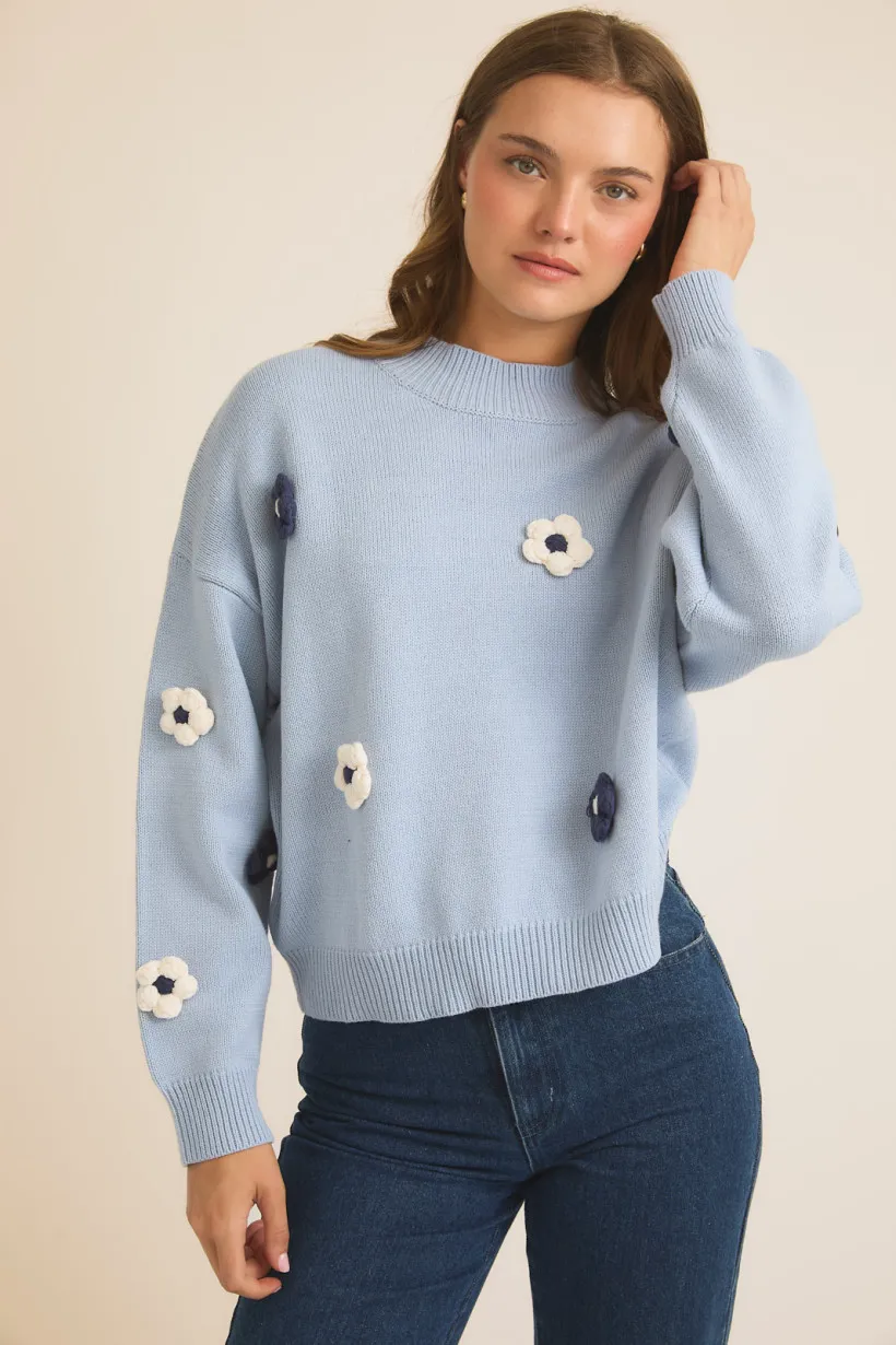 Gilli Mock Neck Flower Knit Sweater