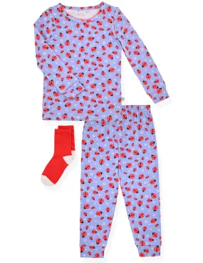 Girls 2-piece Super Soft Jersey Snug-fit Pajama Set with Socks- Ladybug Dreams