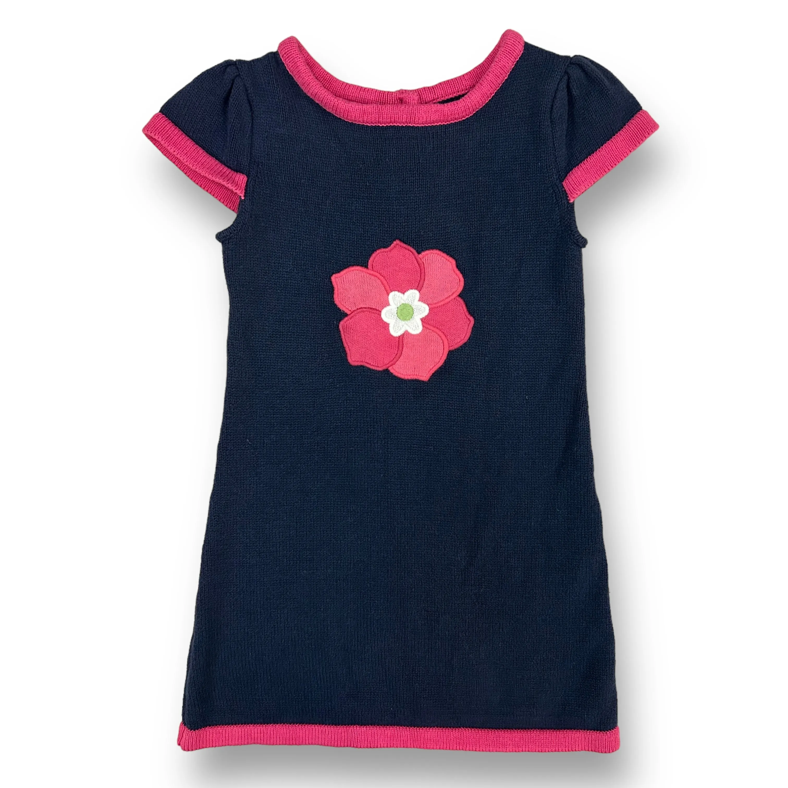 Girls Gymboree Size 2T Navy & Pink Knit Flower Accent Sweater Dress