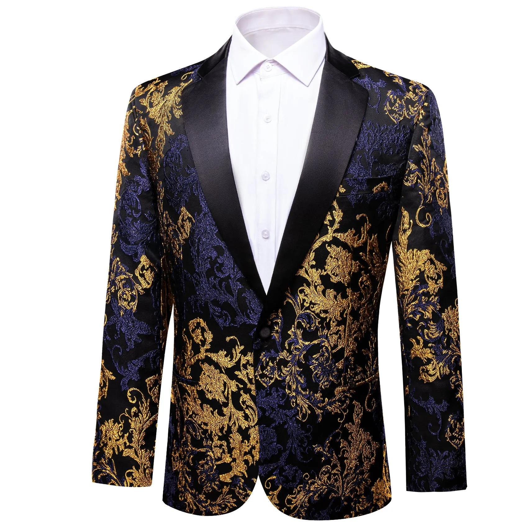 Gold Blue Black Floral Men's Suit for Party