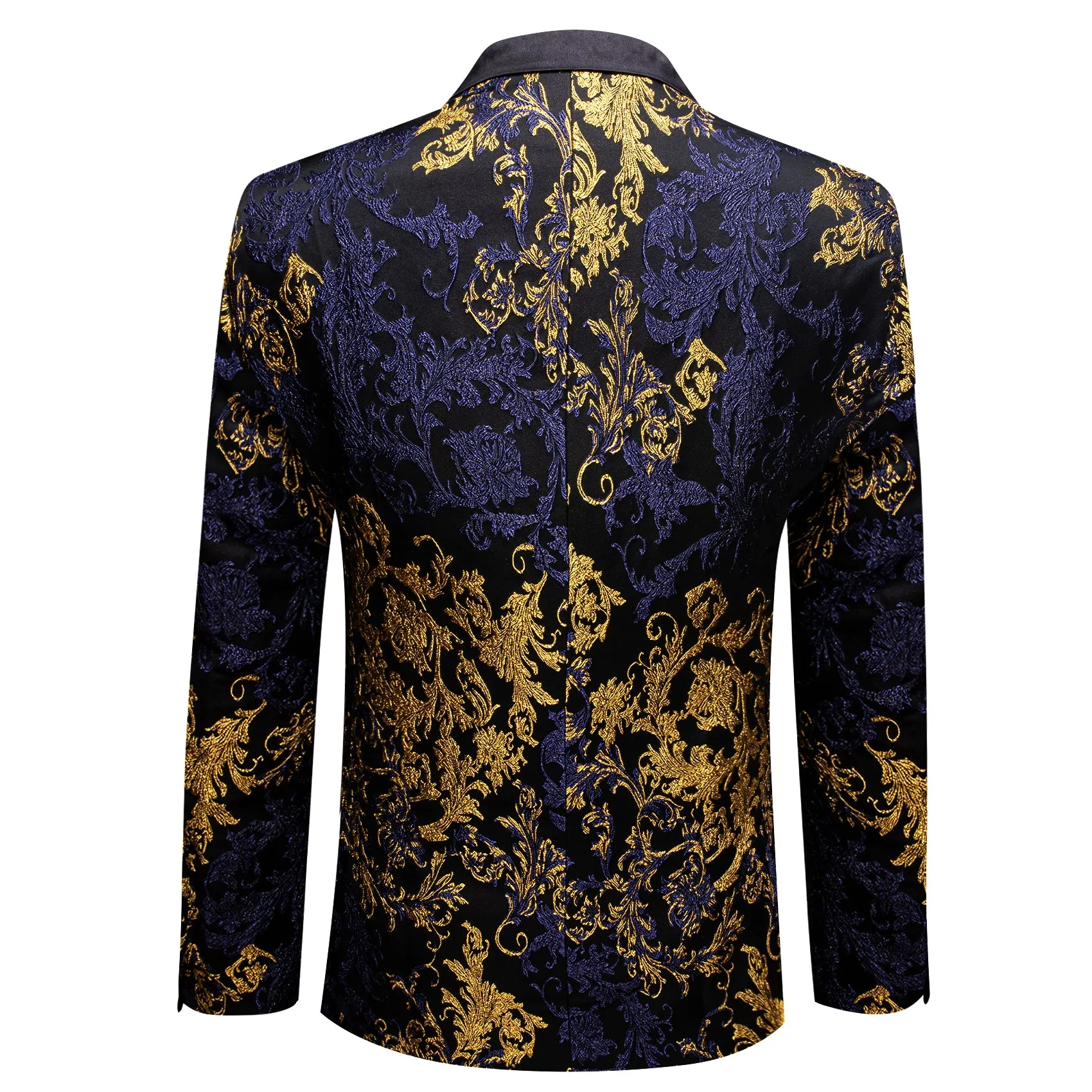 Gold Blue Black Floral Men's Suit for Party