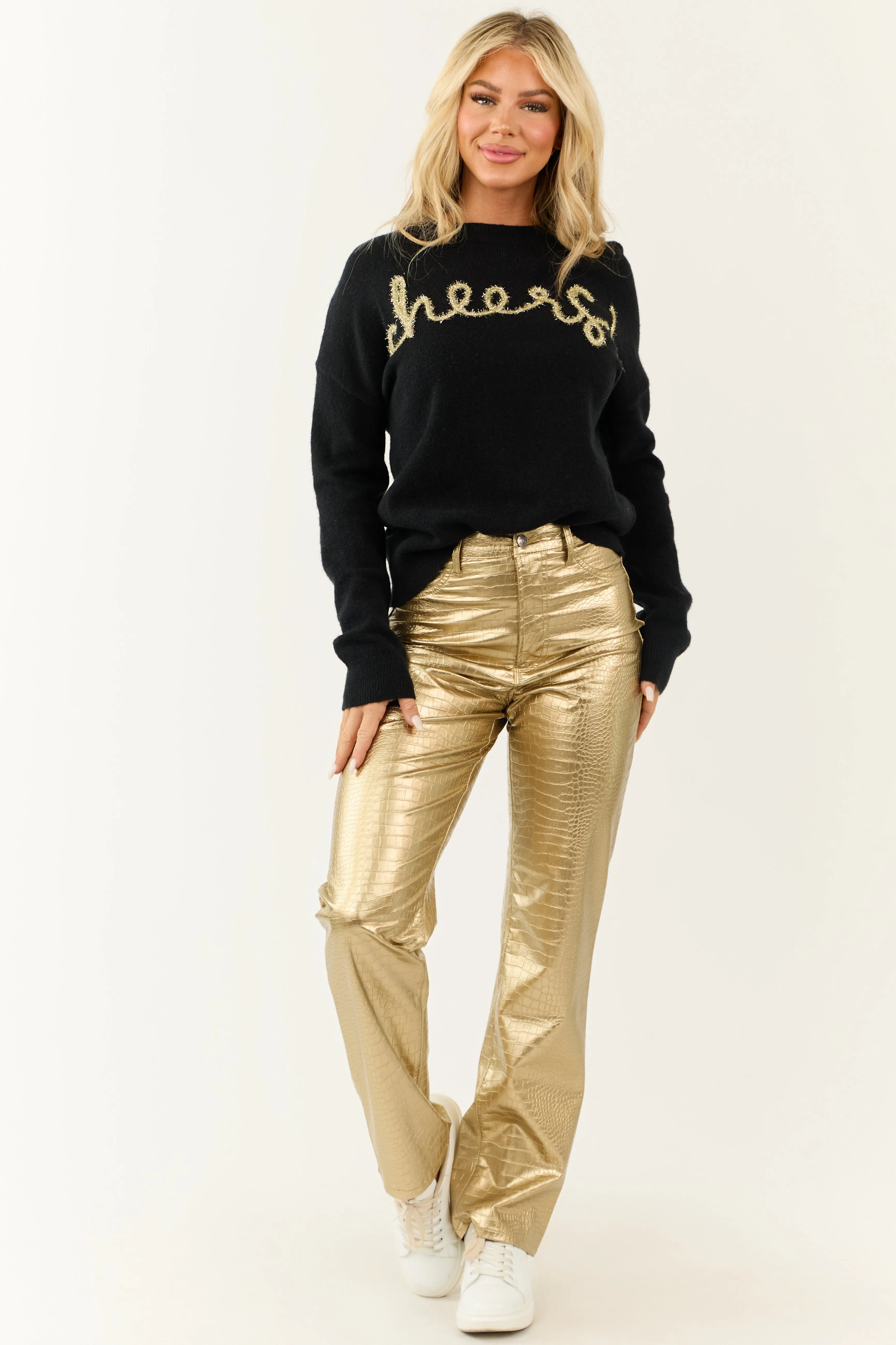 Gold Faux Leather Snakeskin Super High Rise Pants