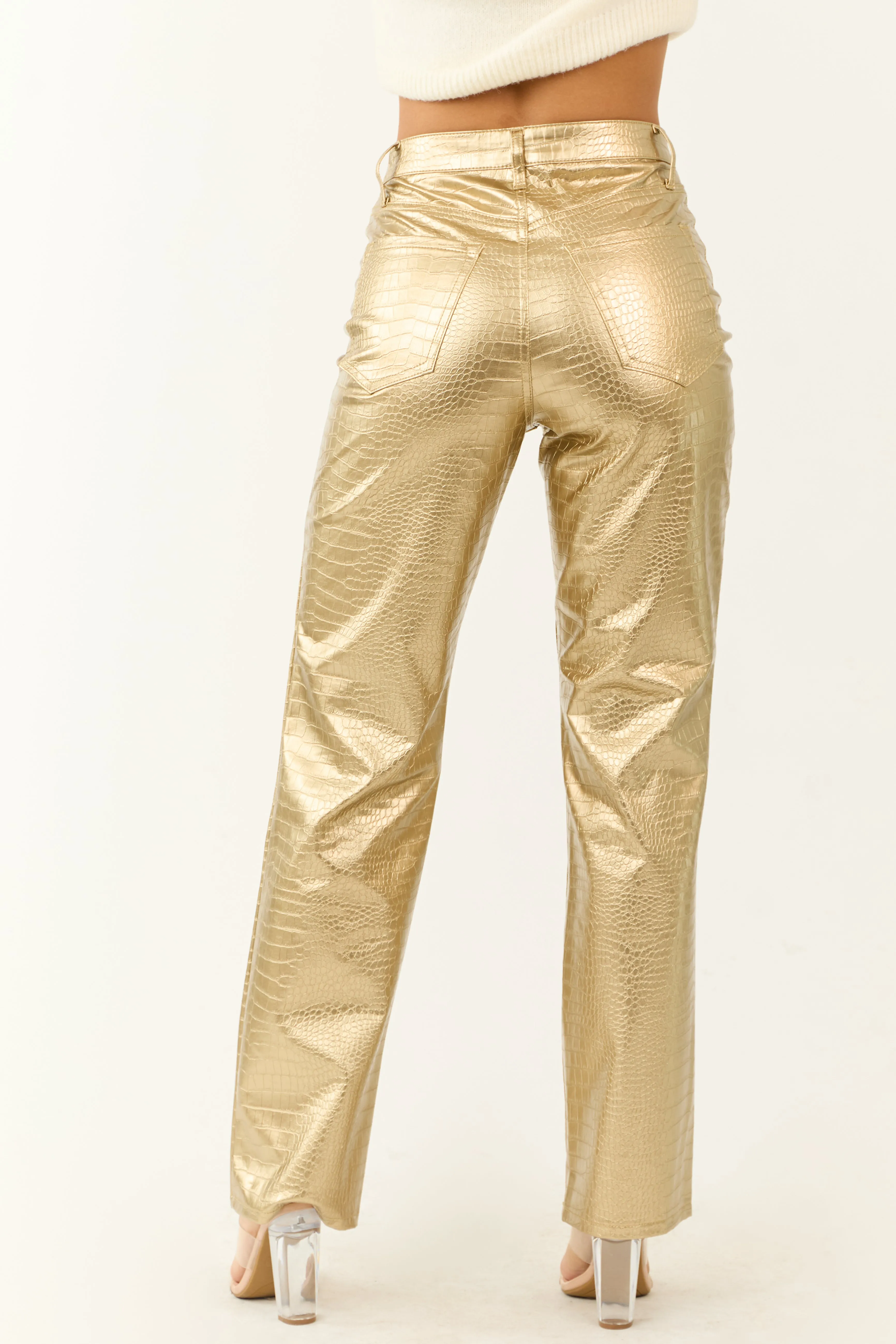 Gold Faux Leather Snakeskin Super High Rise Pants