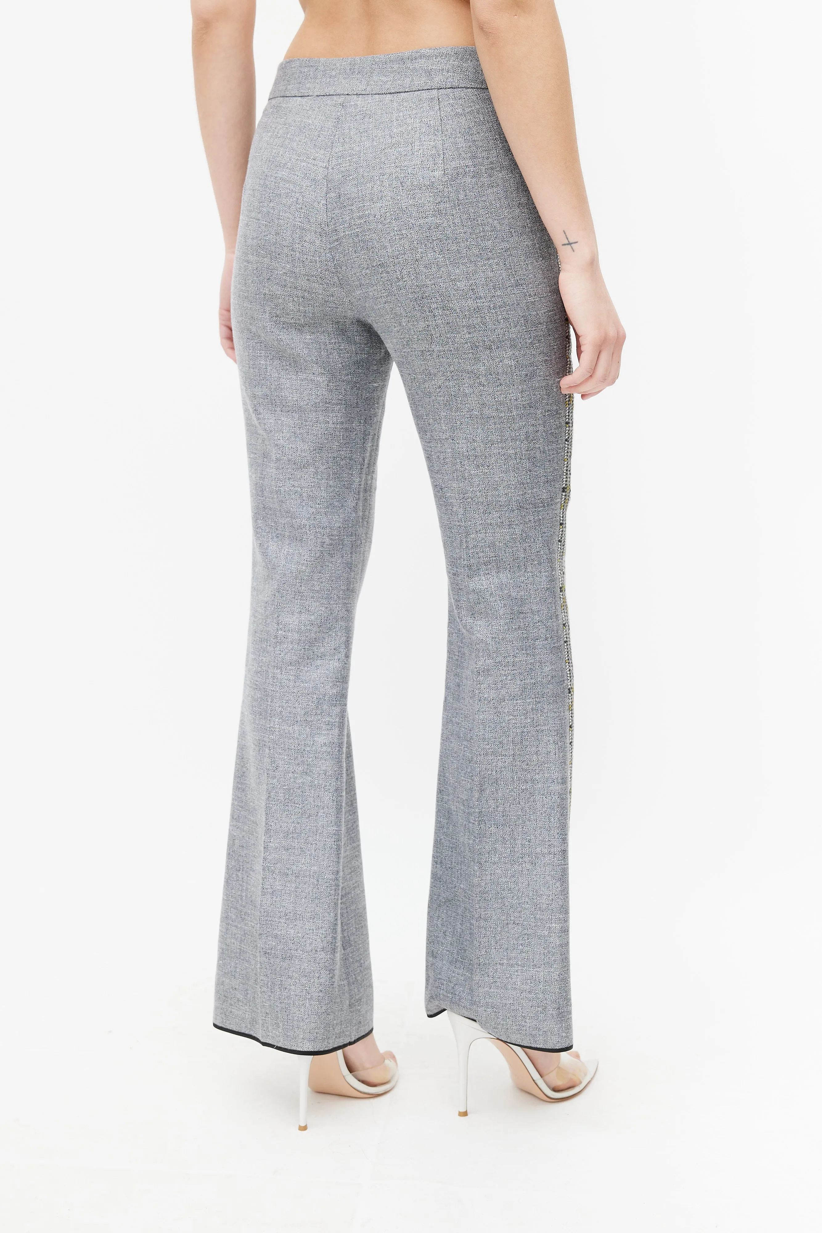 Grey & Multicolour Embroidered Stripe Trouser