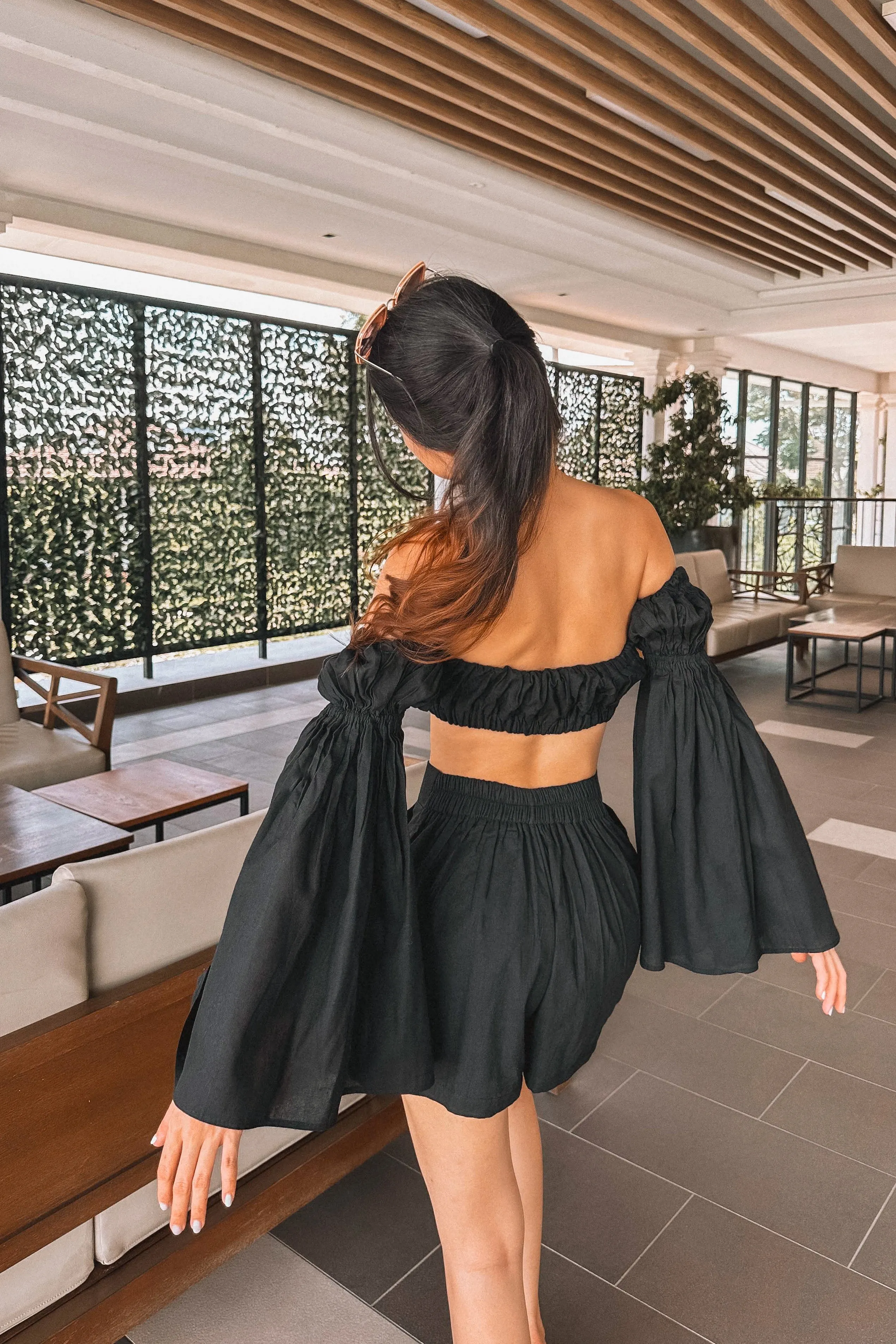 Gynalle Balloon Sleeve Shorts Co-ord Set in Black