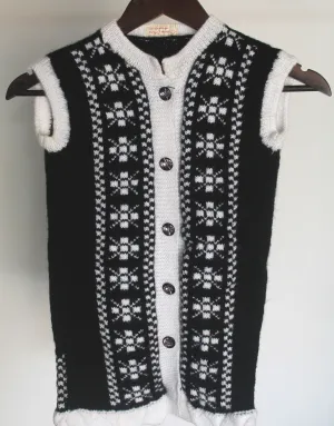 Handmade Beautiful Balck Woolen Graminarts Self Design Cardigan For Ladies