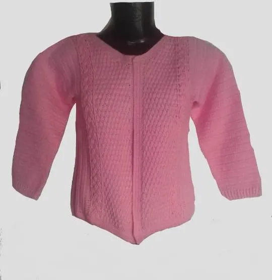 Handmade Crochet Graminarts Short Women/Girls Woolen Cardigan - Pink