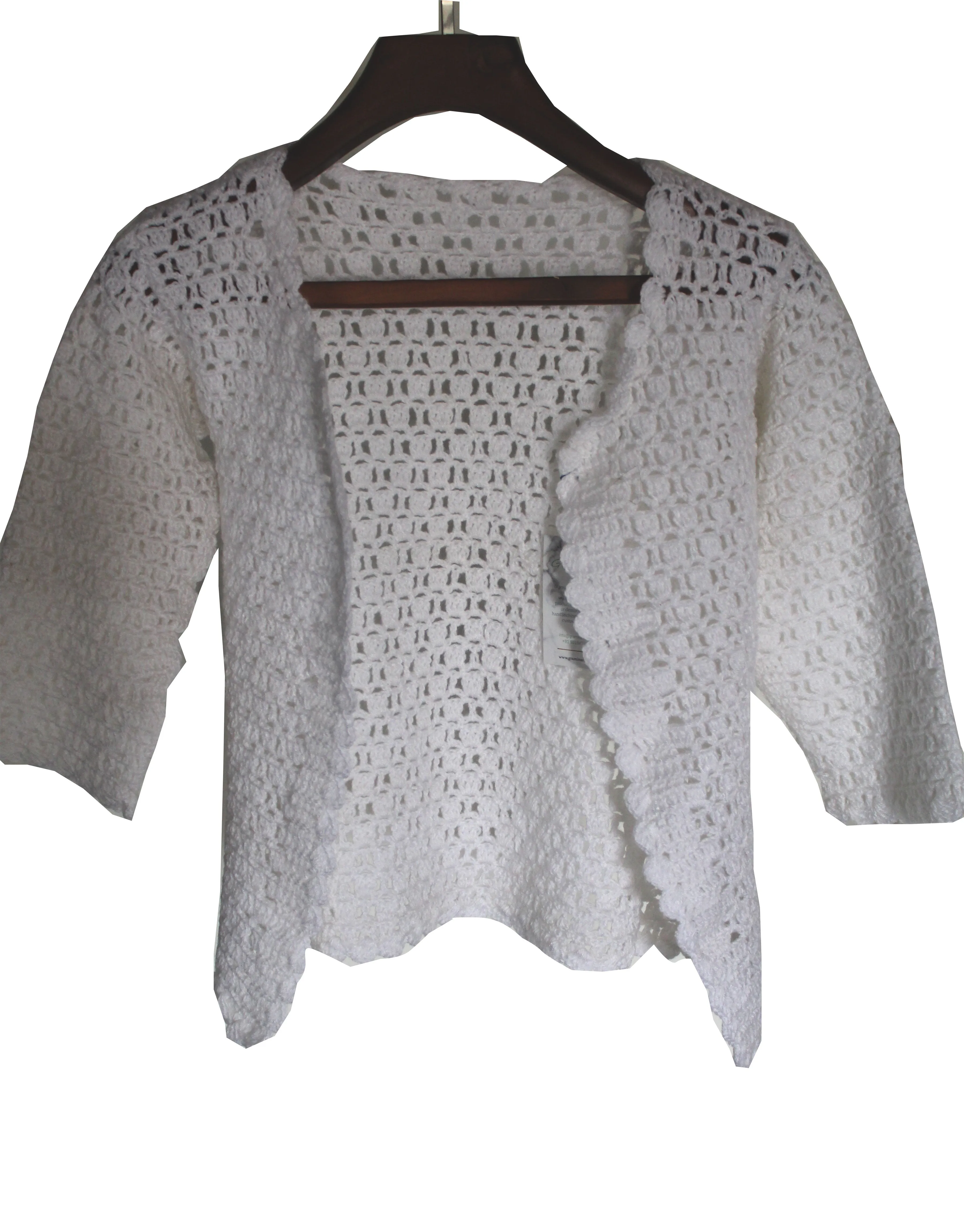 Handmade Graminarts Crochet Pattern Woolen Cardigan For Ladies - White