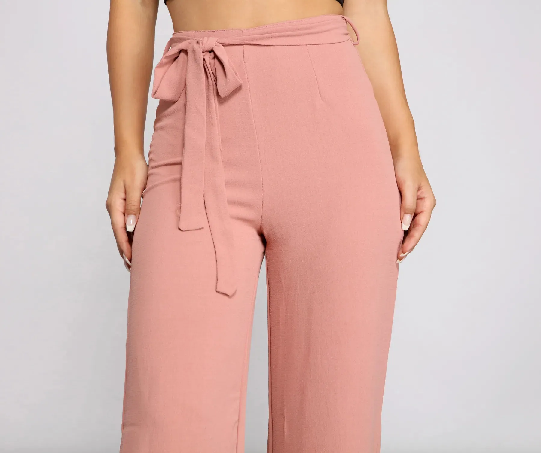 High Waist Tie Waist Linen Pants