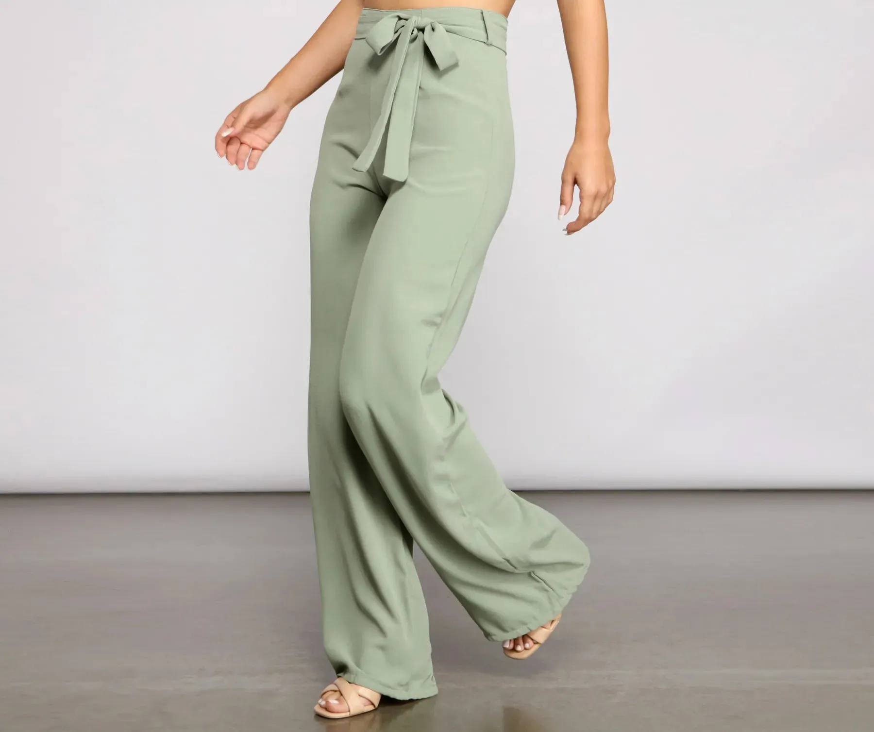 High Waist Tie Waist Linen Pants