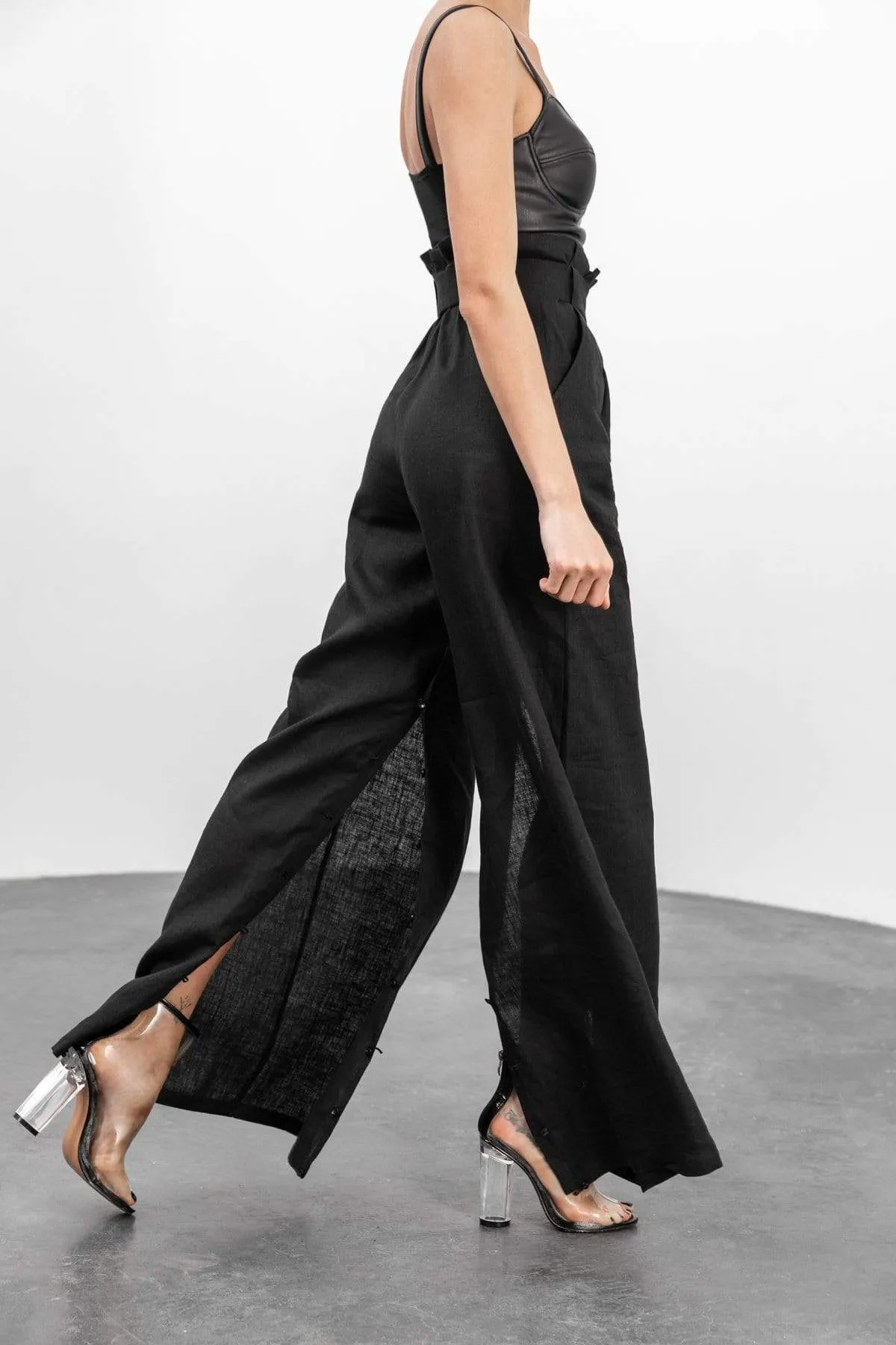 High-Waist Wide-Leg Black Trousers