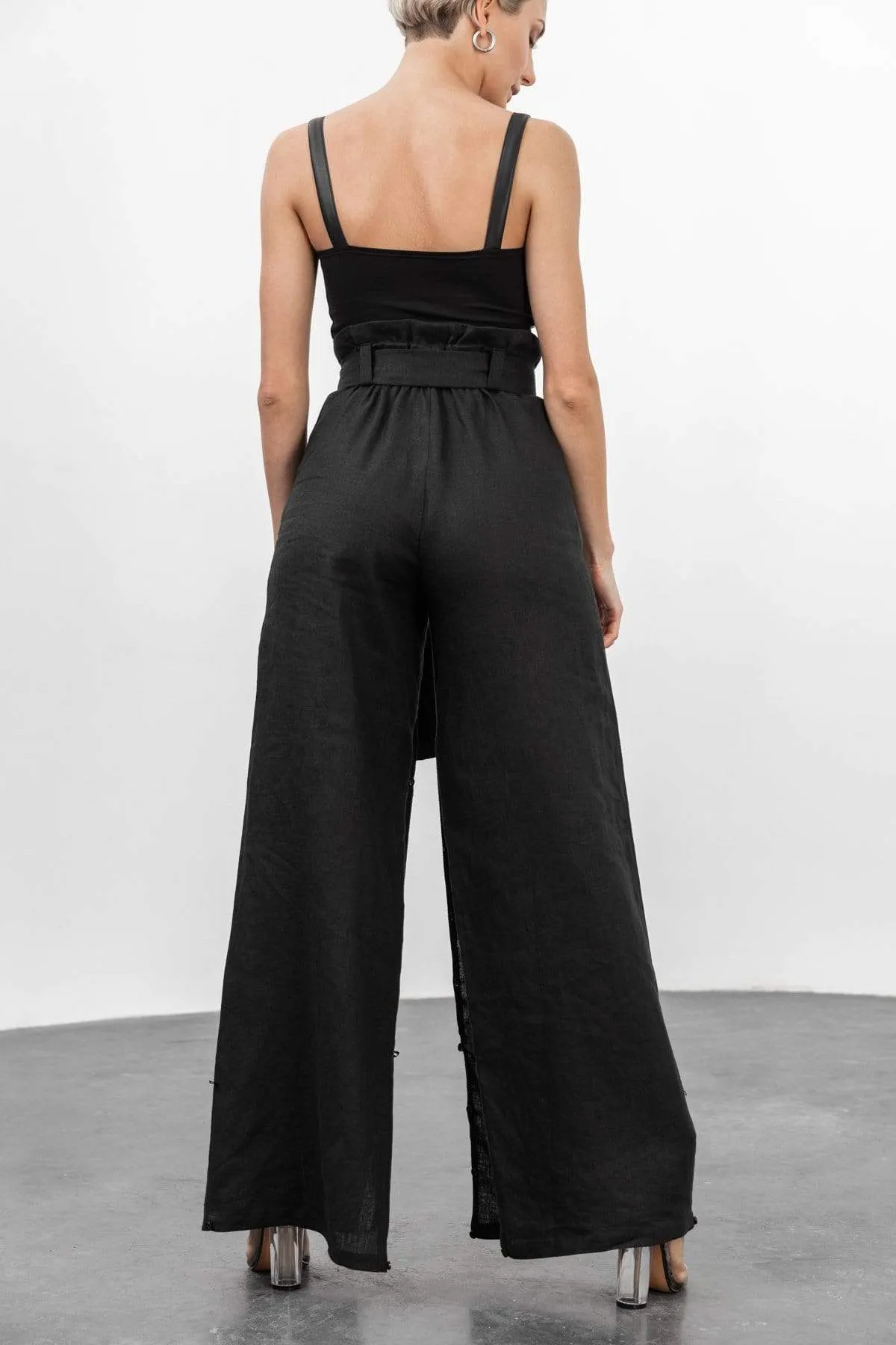 High-Waist Wide-Leg Black Trousers