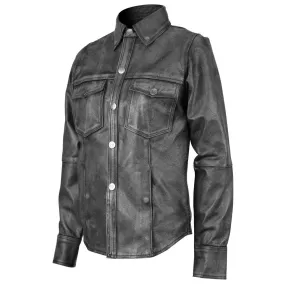 HML604 Women's Black Lambskin Leather Shirt