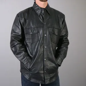 Hot Leathers LCS1001 Men’s motorcycle style  Black Leather Biker Shirt