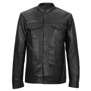 Hot Leathers LCS1005 Men's Black Leather Fashion Shirt with Hidden