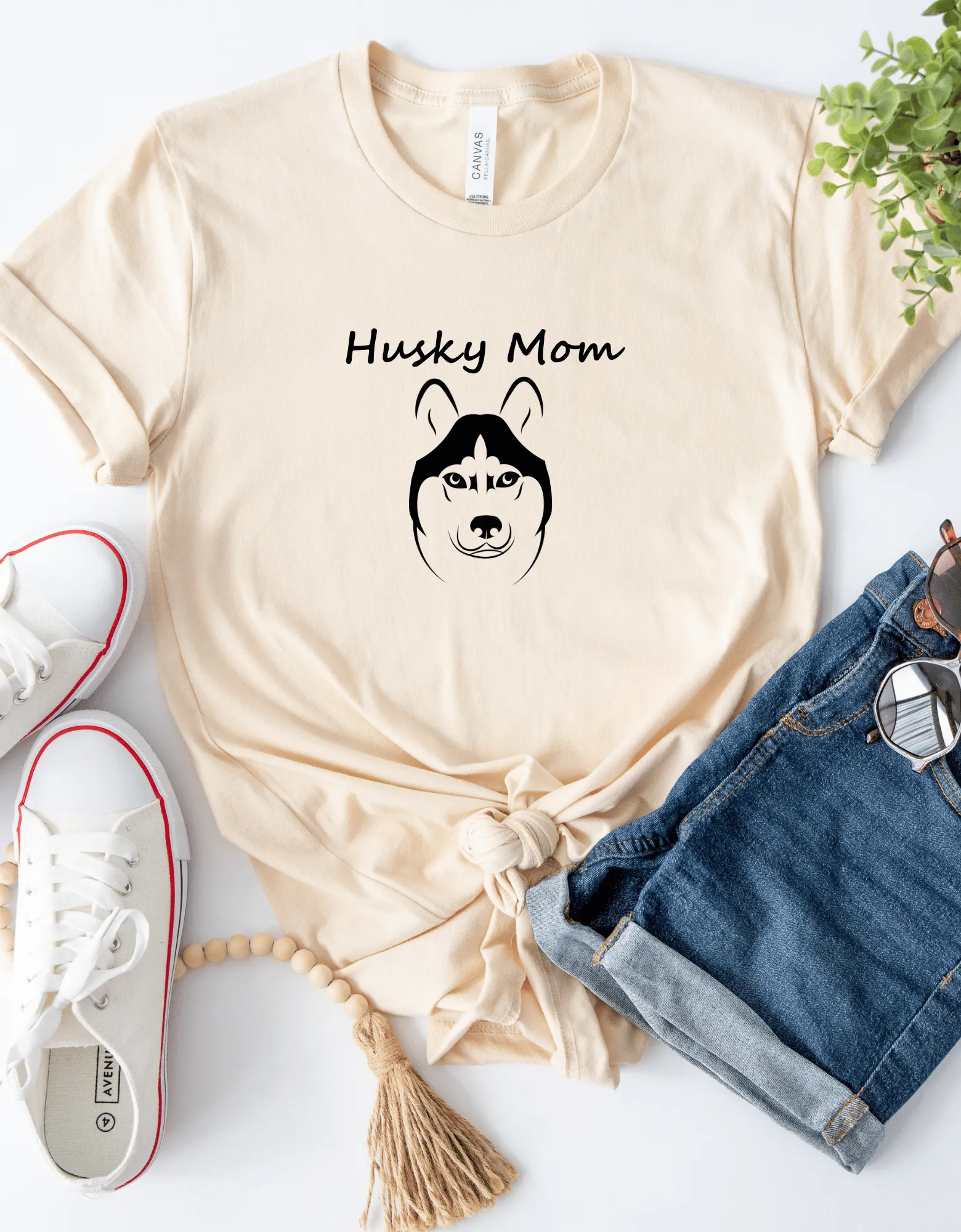 Husky Dog Mom T-shirt - Bella Canvas 3001U Women's Favorite Tee | Dog Lover Gift, Unique Pet Owner Shirt, Gifts for Her