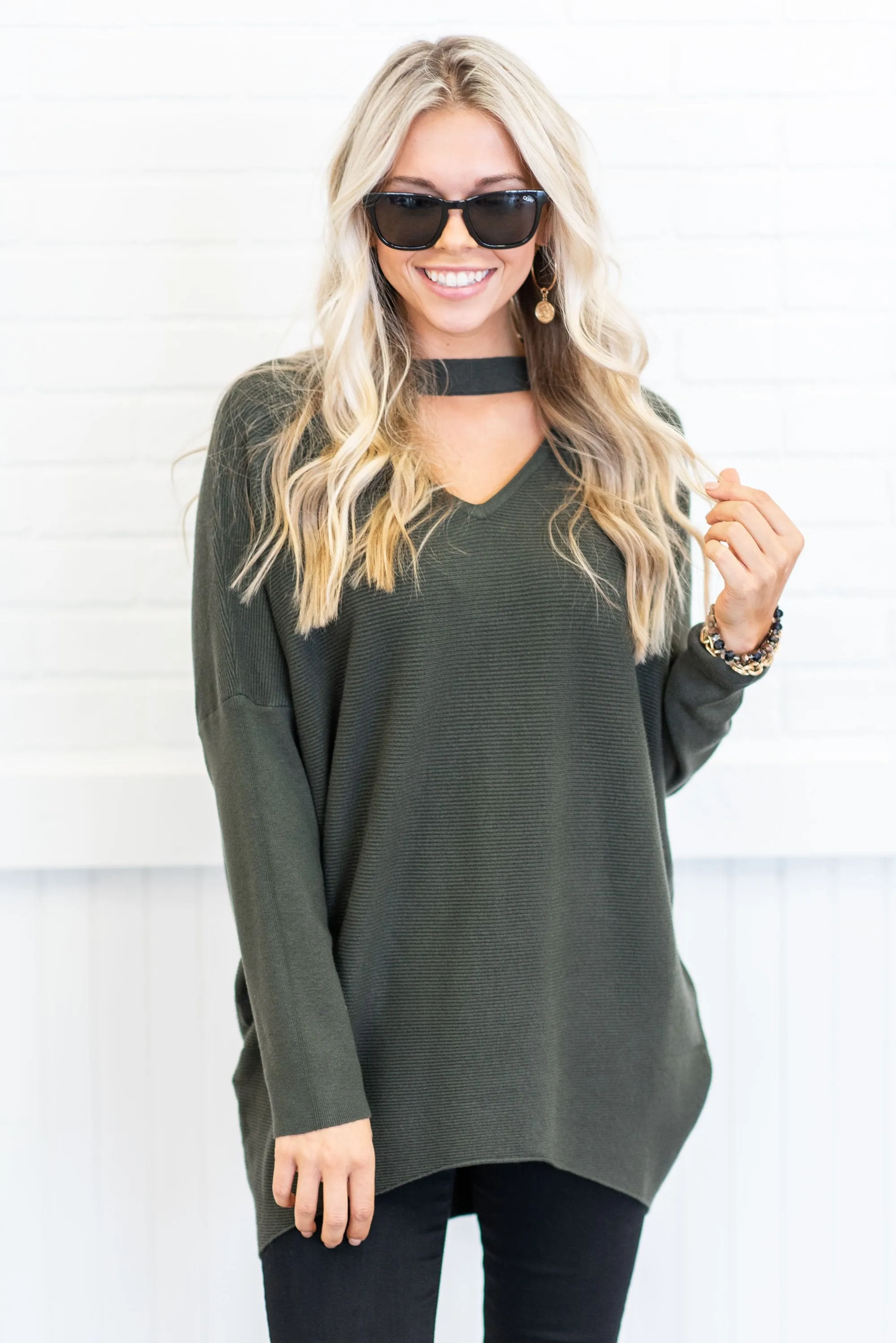 Instantly Love You Olive Green Keyhole Sweater