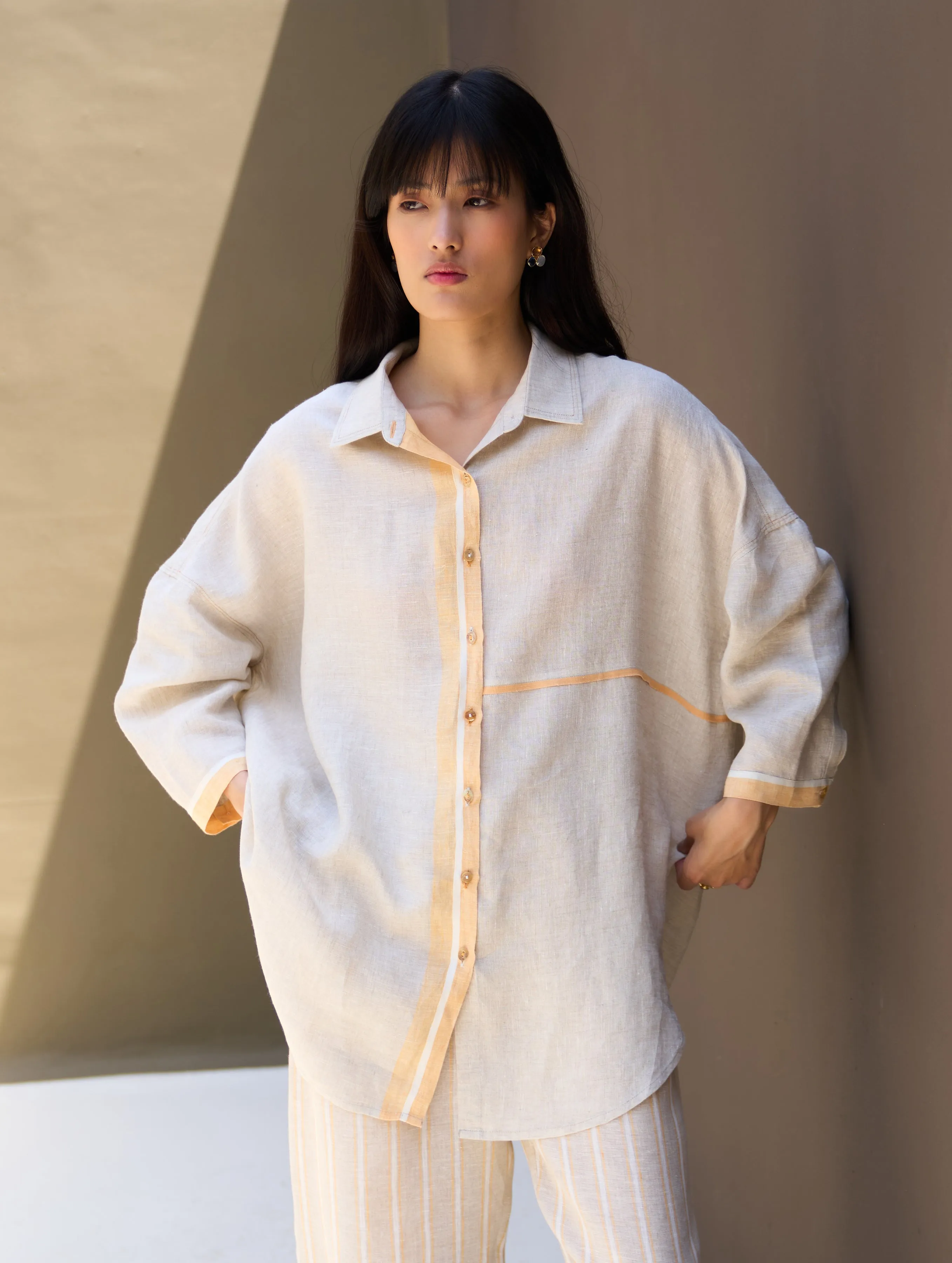 Isla Border Linen Co-ord Set - Natural