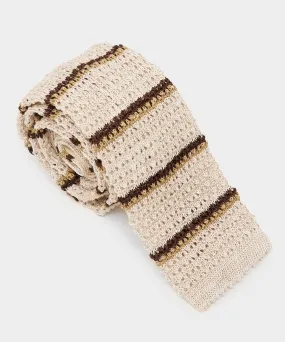 Italian Silk Knit Tie in Cream Stripe