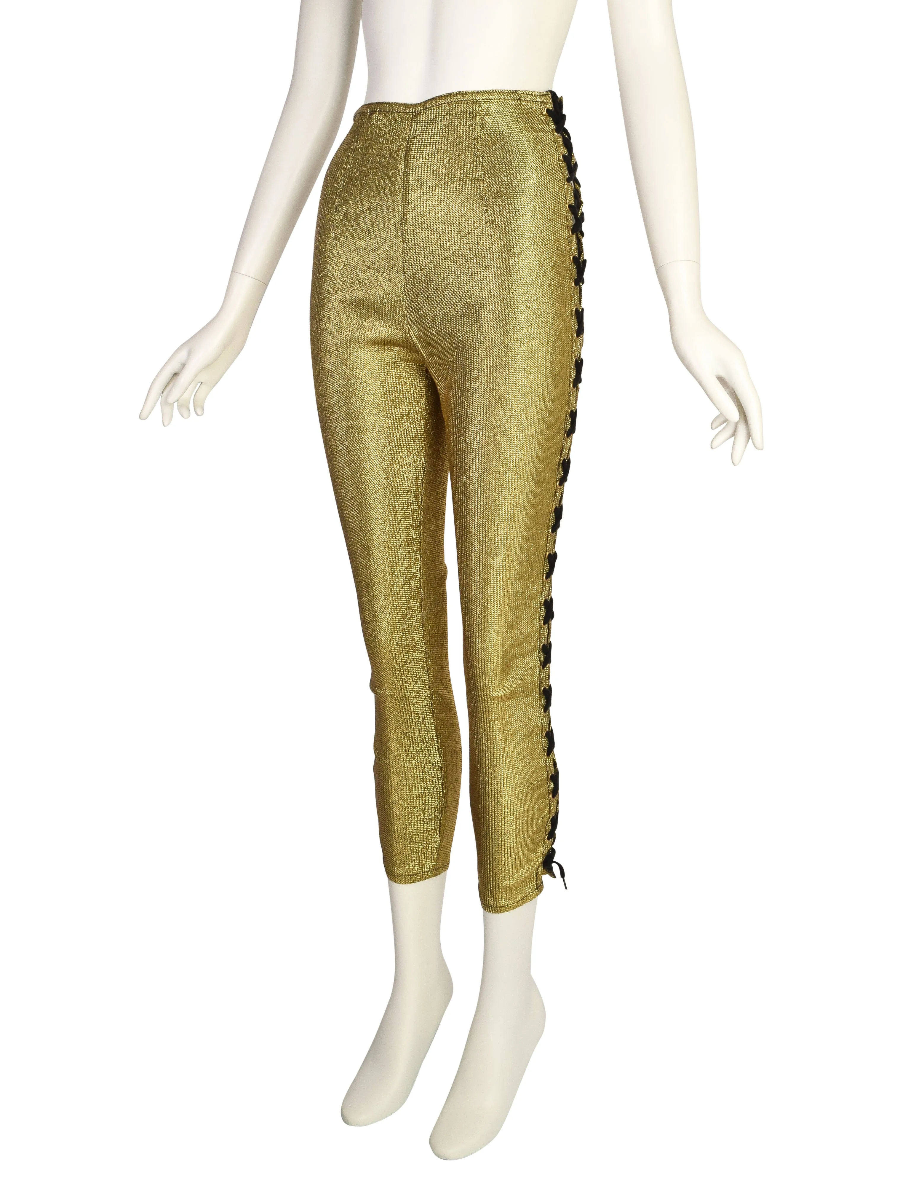 Jean Paul Gaultier Vintage Junior Gaultier SS 1989 Metallic Gold Lace Up Side High Waist Pants