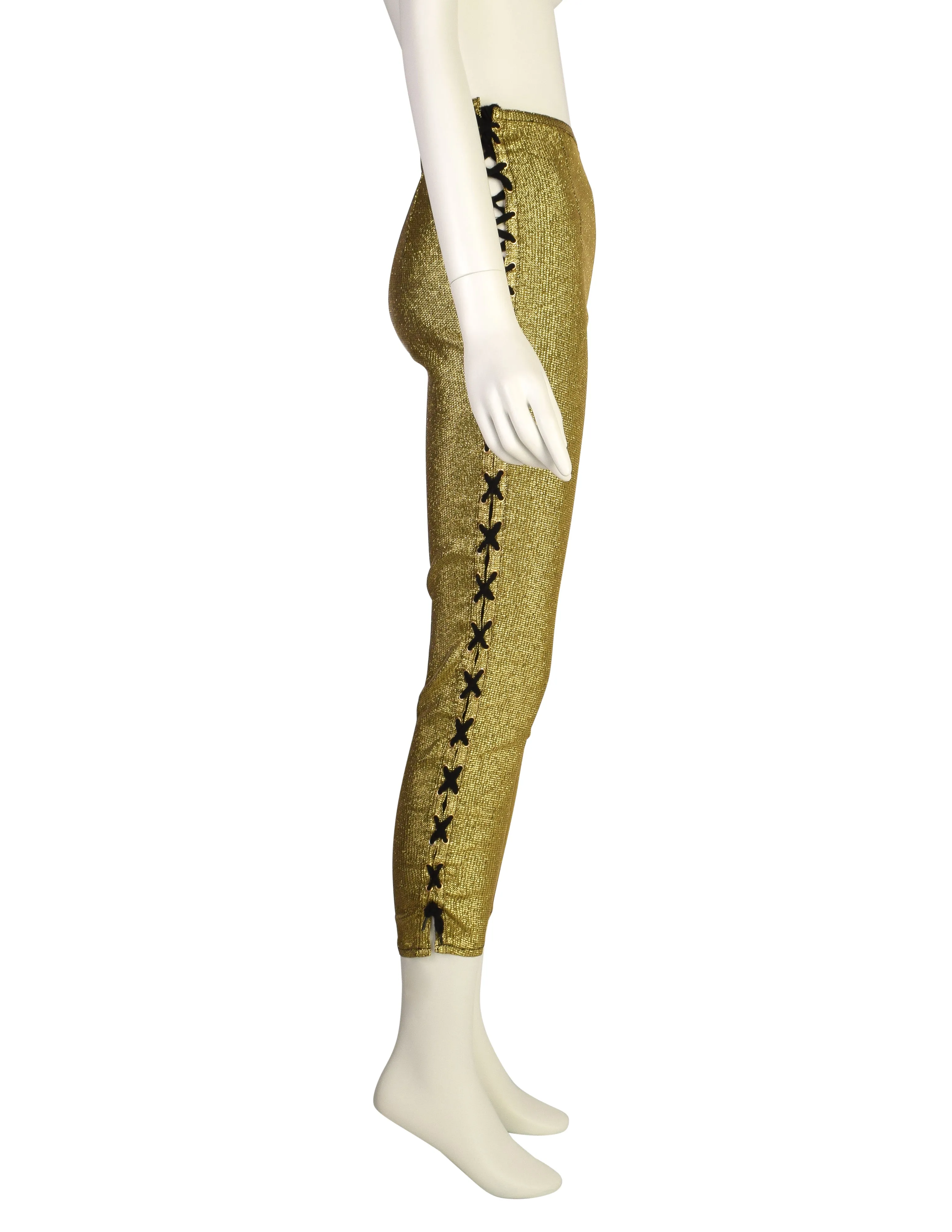 Jean Paul Gaultier Vintage Junior Gaultier SS 1989 Metallic Gold Lace Up Side High Waist Pants