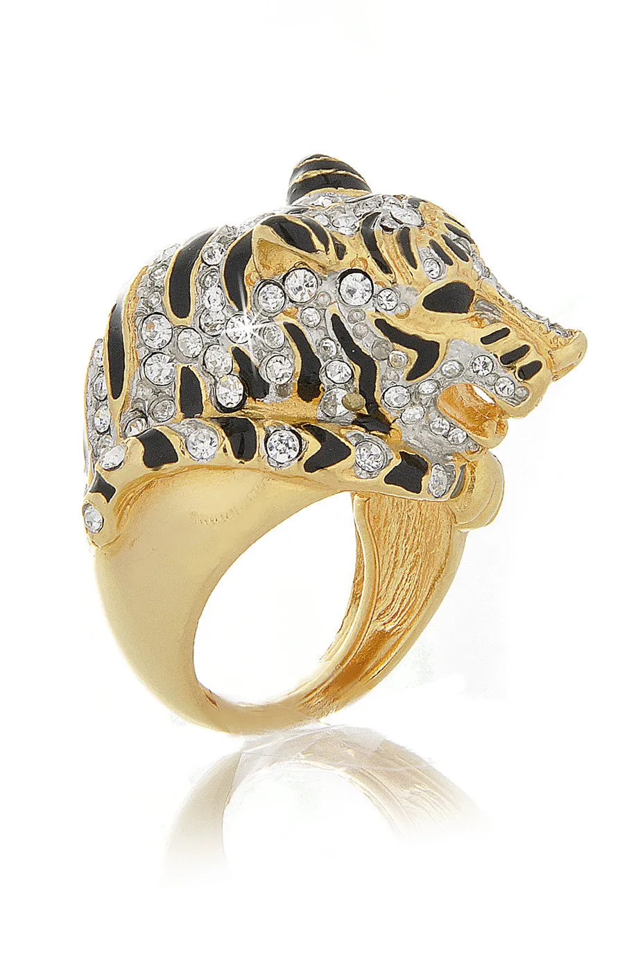 KENNETH JAY LANE TIGER Gold Crystal Ring