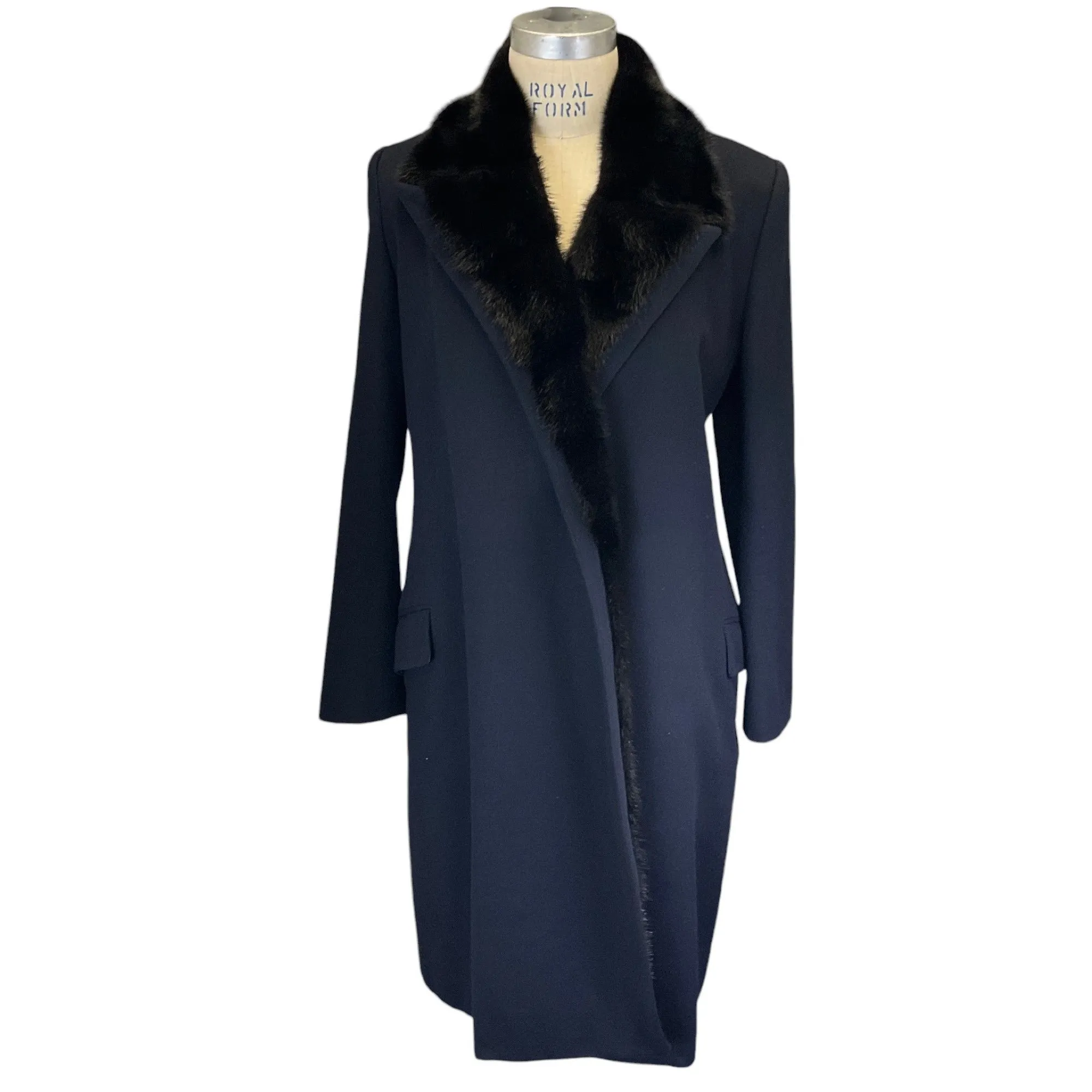 Kiton Navy Blue / Black Mink Fur Trimmed Cashmere Coat