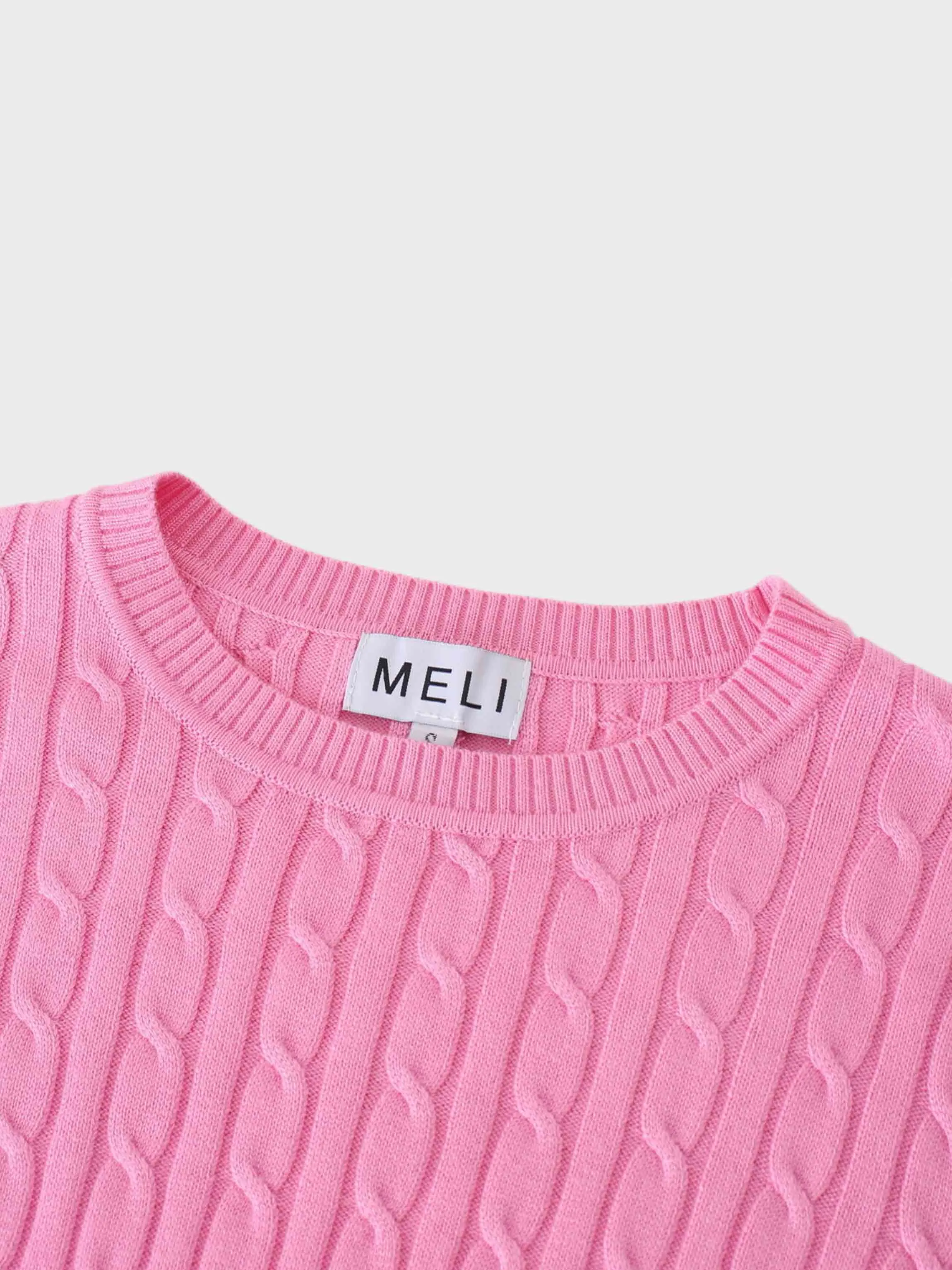 Knit Cable Sweater-Bubble Gum Pink