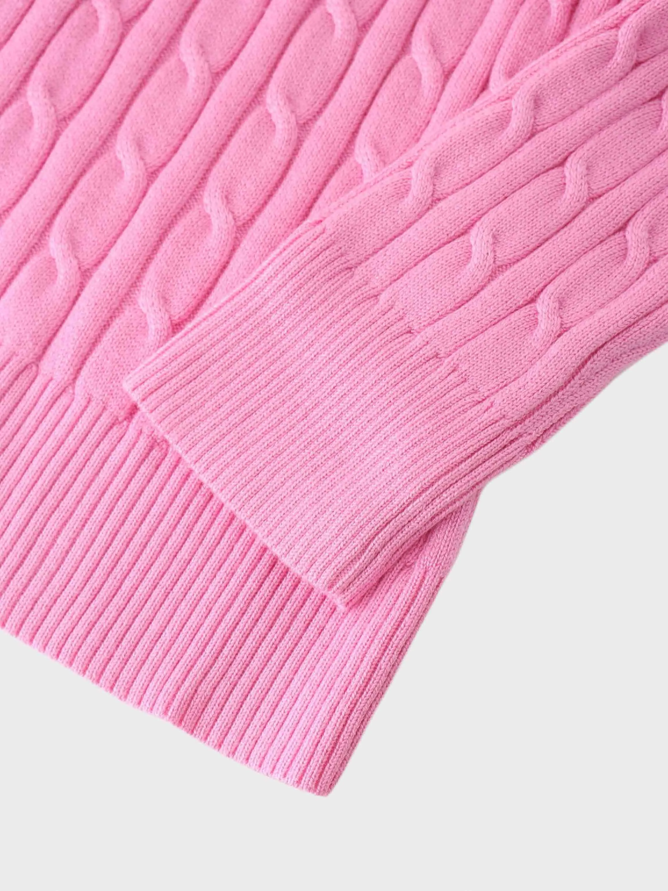 Knit Cable Sweater-Bubble Gum Pink