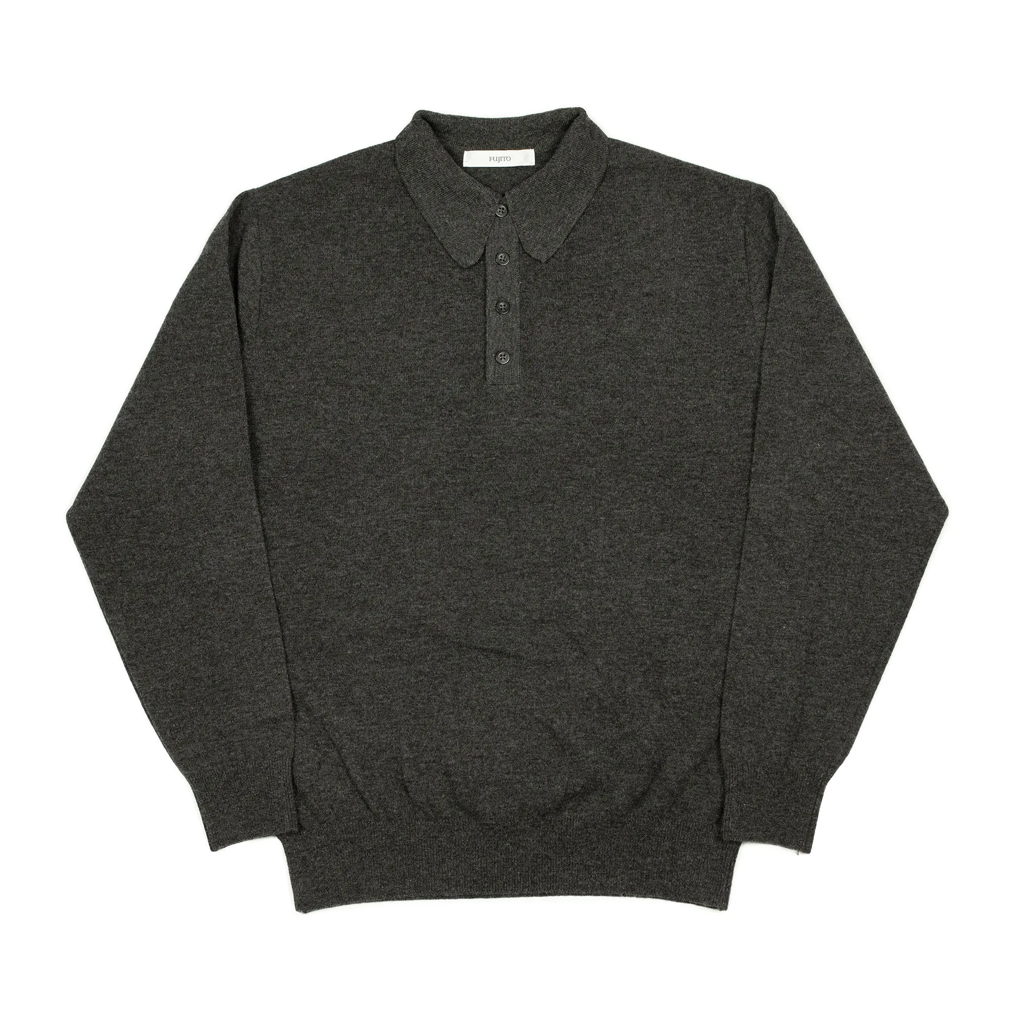 Knit long sleeve polo in charcoal wool/cashmere