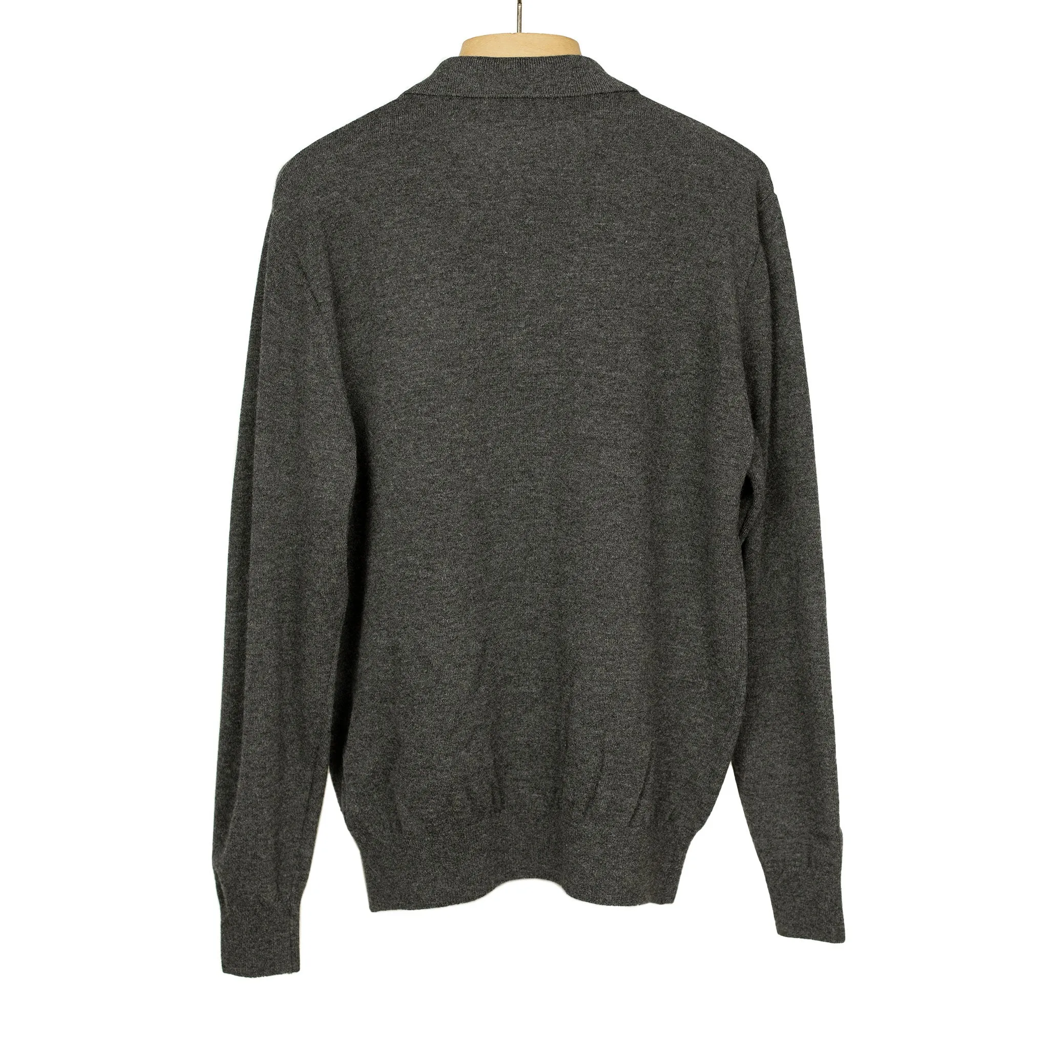 Knit long sleeve polo in charcoal wool/cashmere