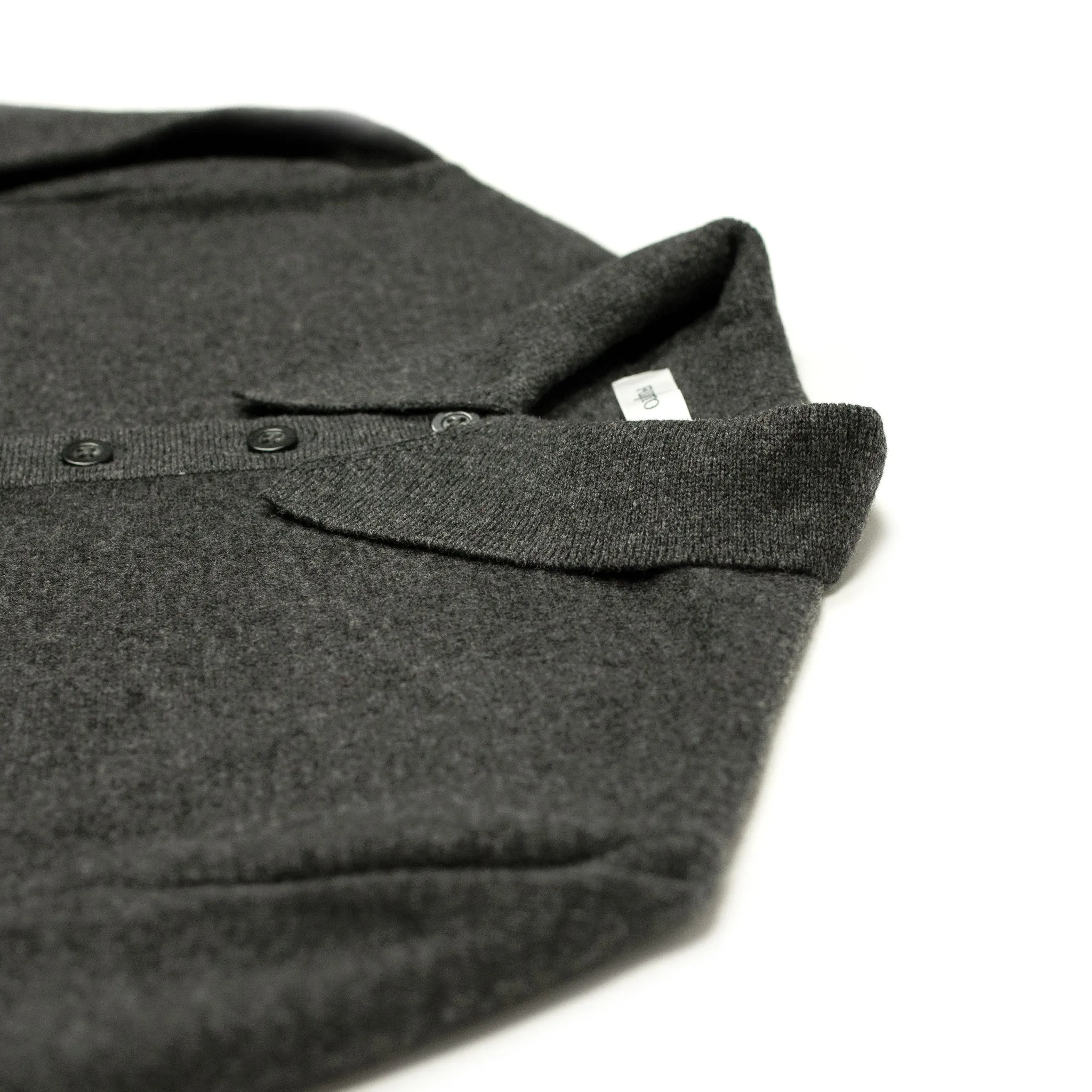 Knit long sleeve polo in charcoal wool/cashmere