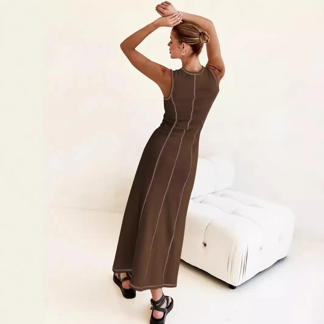 Ladies Stitch Ribbed Knit Midi Tank Dress EQWZ