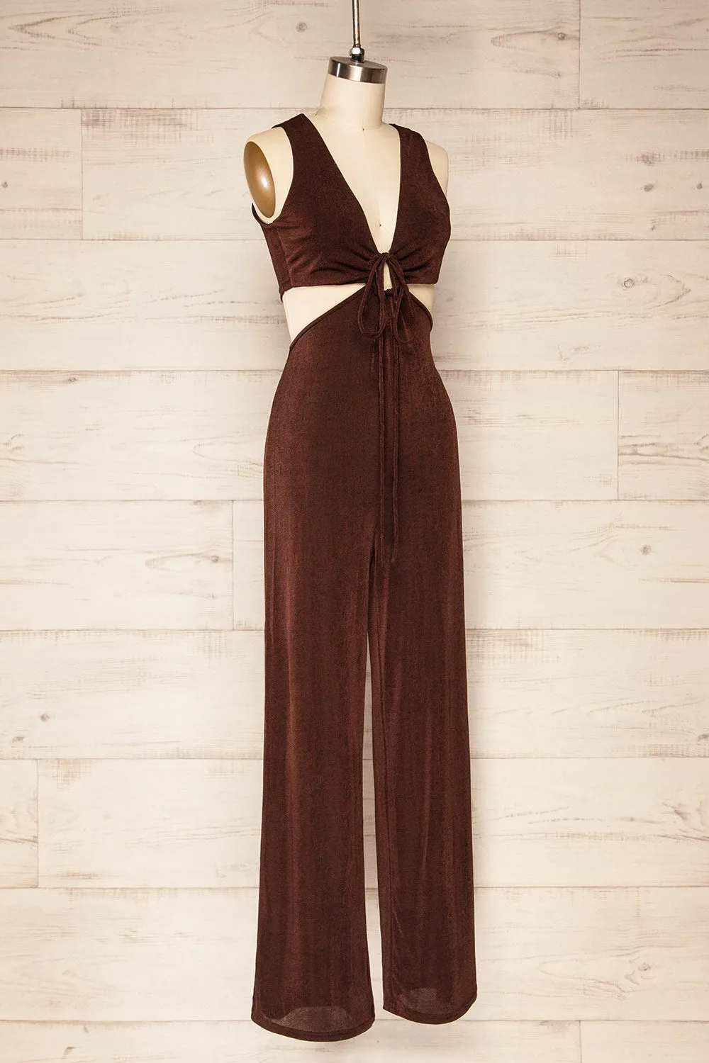 Lalali Brown | Shimmery Jumpsuit w/ Deep V-Neckline