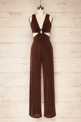 Lalali Brown | Shimmery Jumpsuit w/ Deep V-Neckline