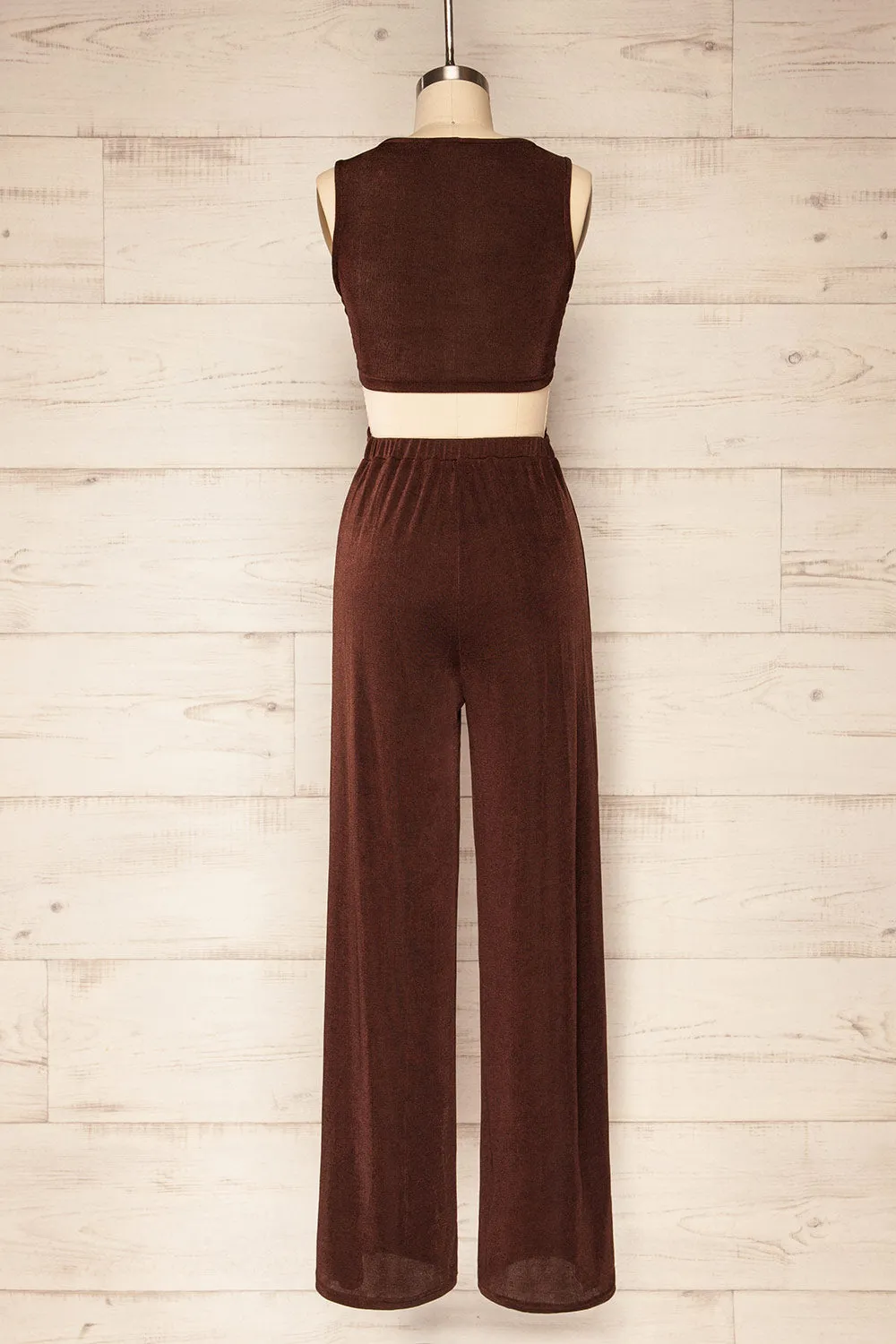 Lalali Brown | Shimmery Jumpsuit w/ Deep V-Neckline