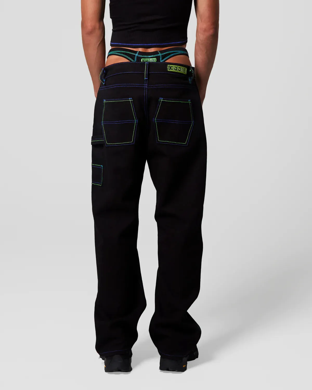 LASER STITCH WORK PANT BLACK BLUE BY EDDIE