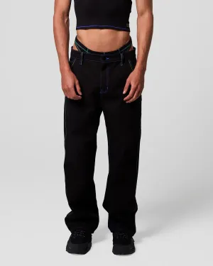 LASER STITCH WORK PANT BLACK BLUE BY EDDIE