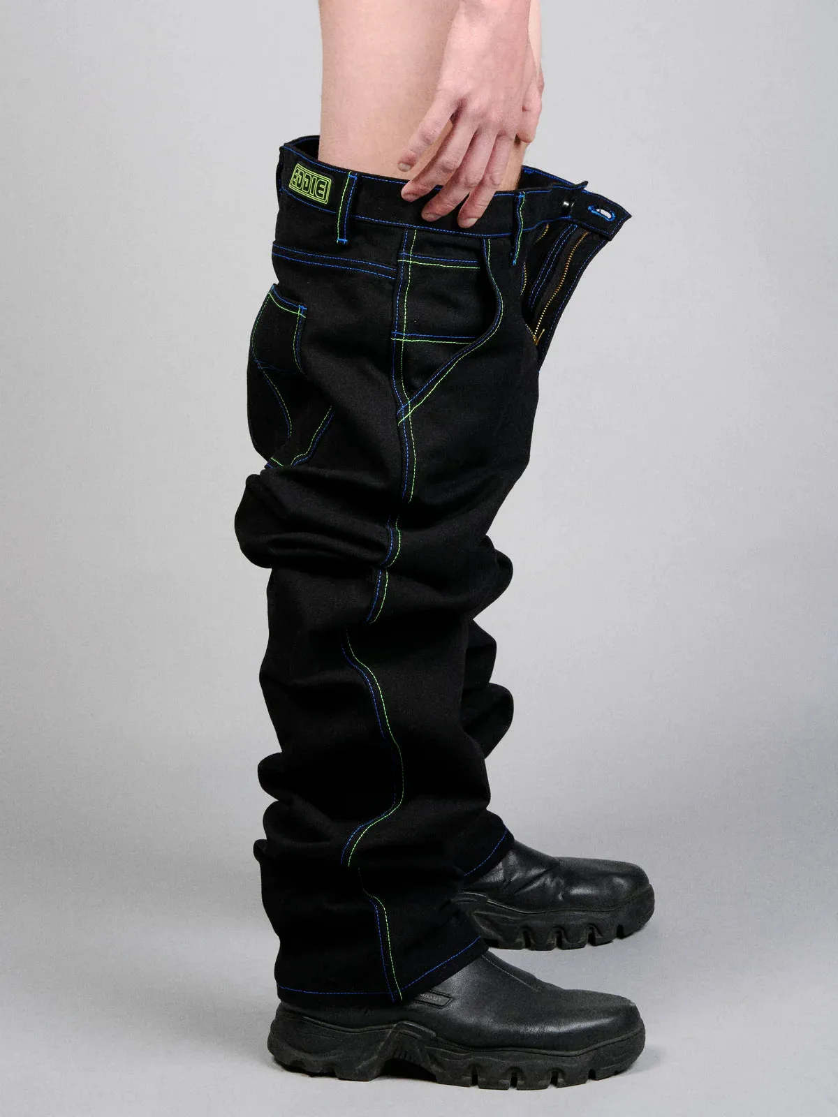 LASER STITCH WORK PANT BLACK BLUE BY EDDIE