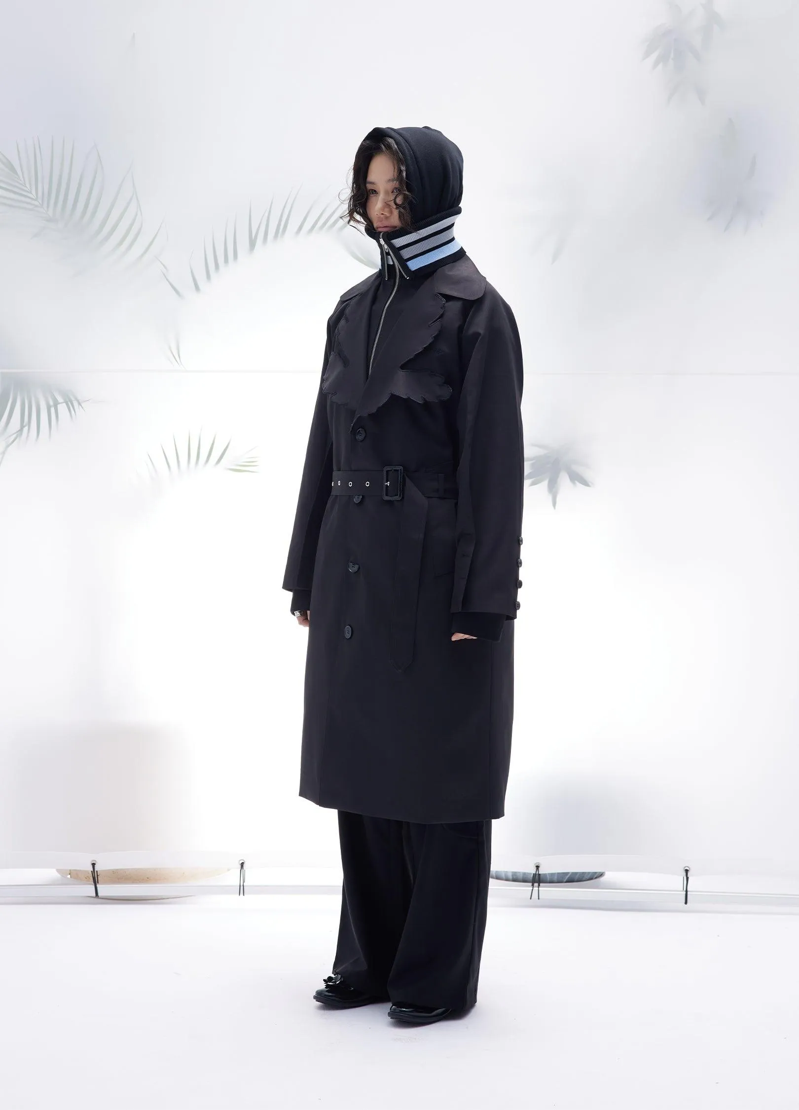 Leaf Collar Belted Overcoat