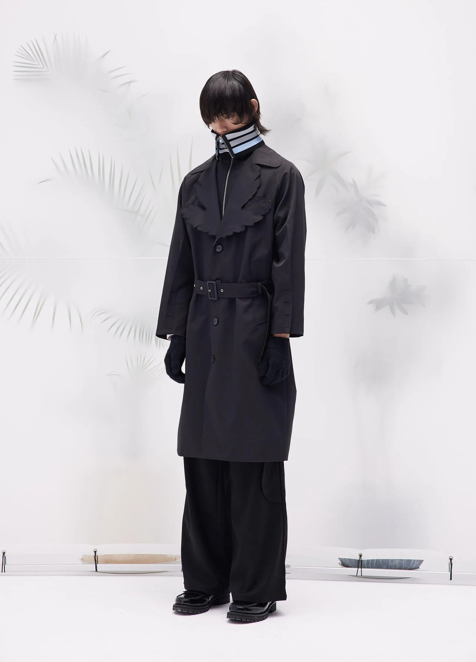 Leaf Collar Belted Overcoat