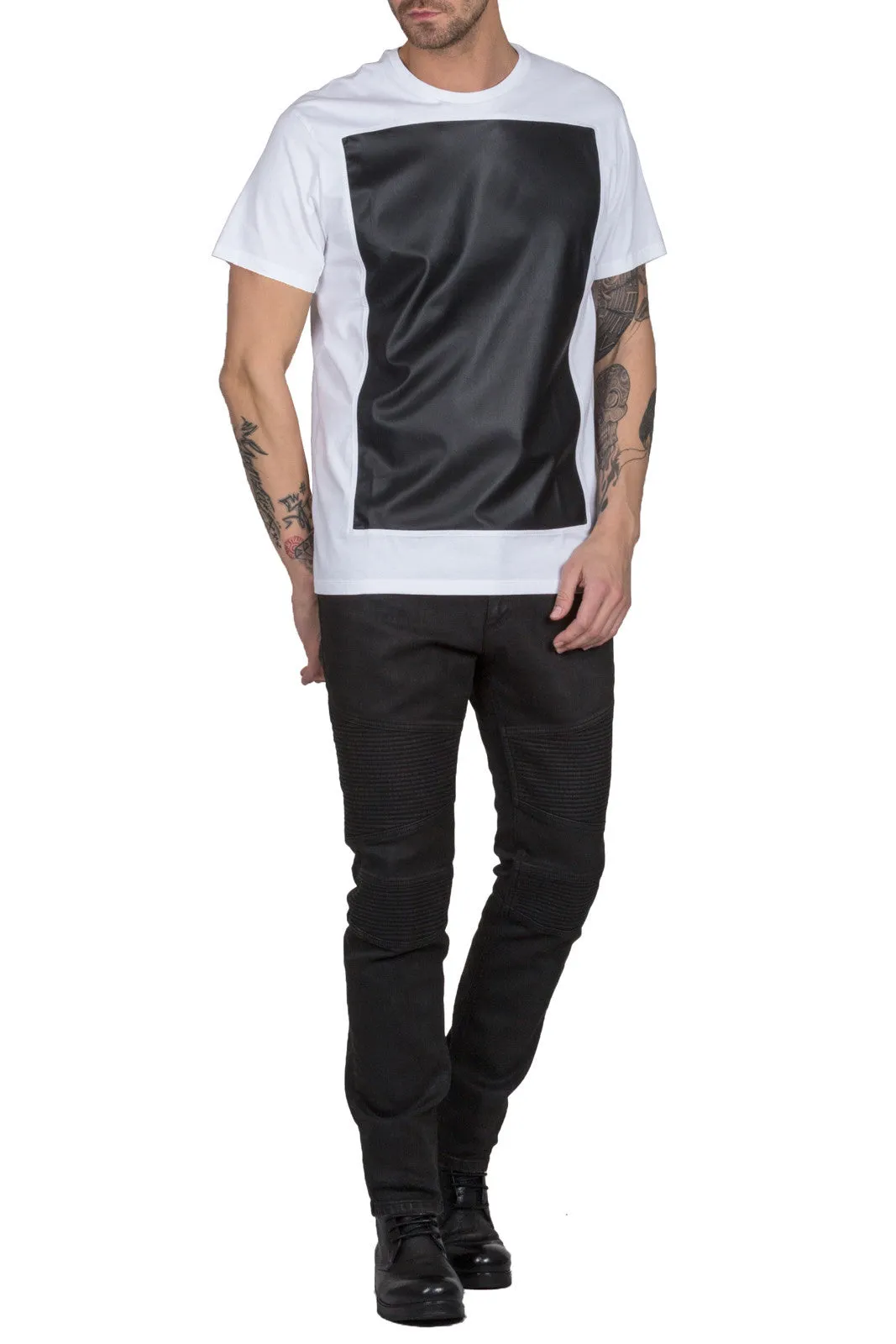 Leather Pannelled T-Shirt