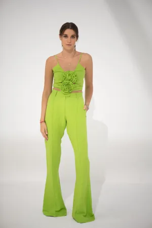 Lime linen flare pants