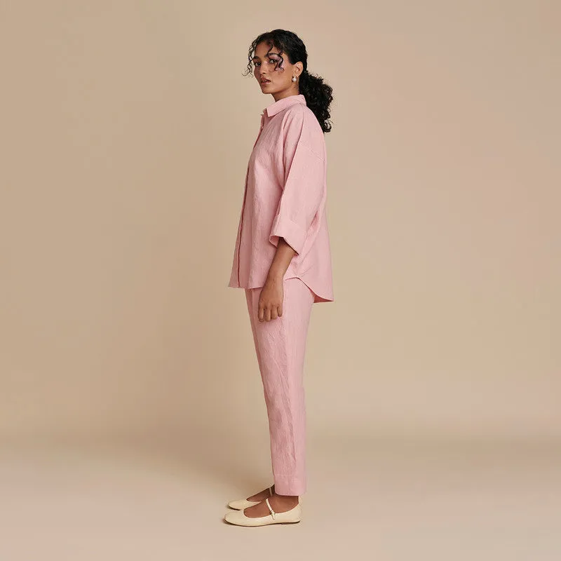 Linen Oversized Co Ord Set | Flared | Pink